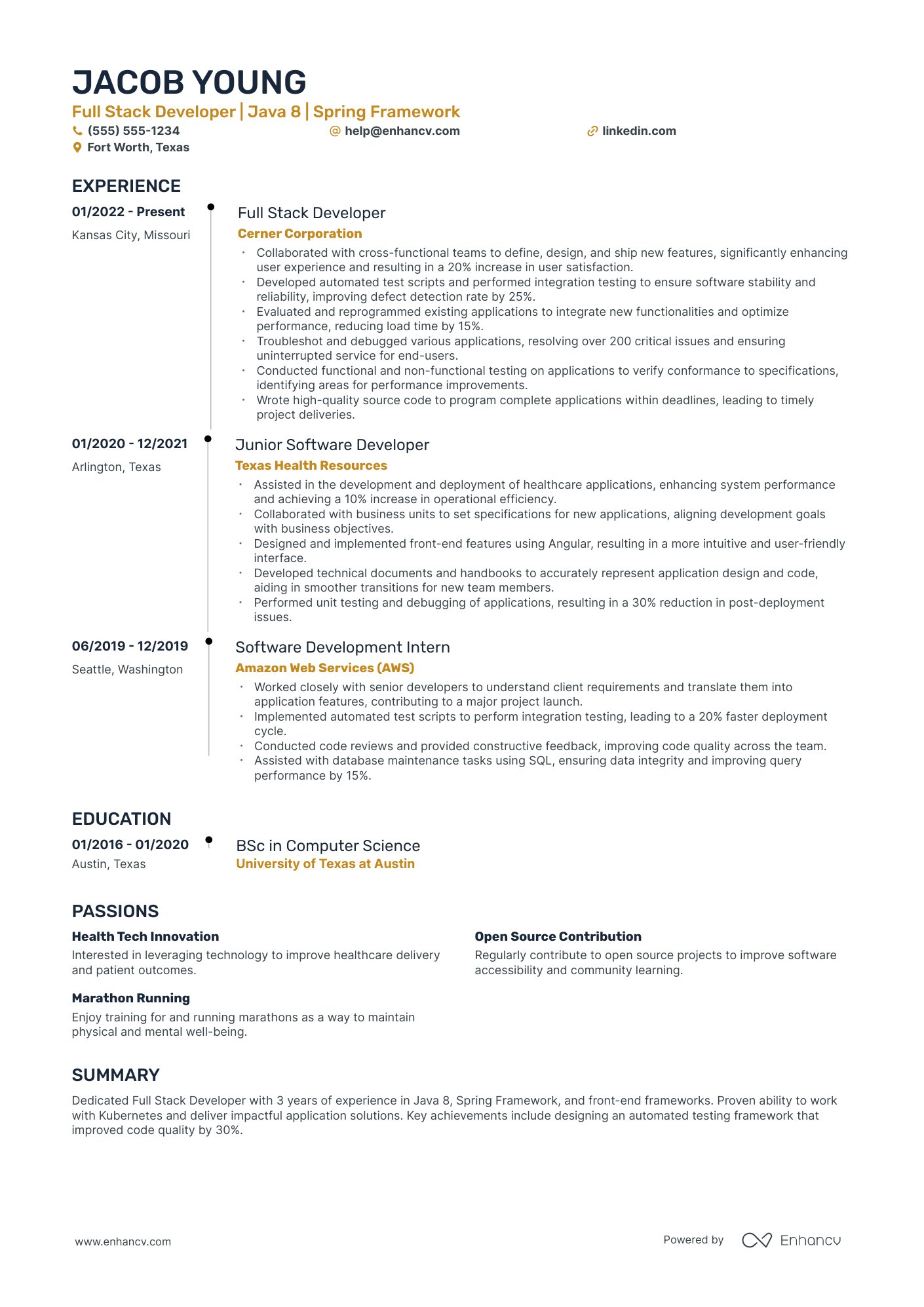 Full Stack Software Developer resume example