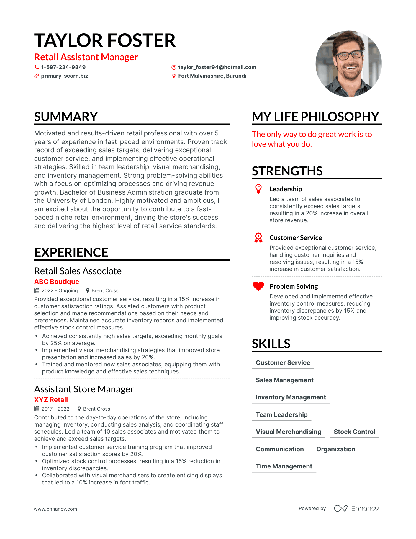 Modern Retail Assistant Manager Resume Example