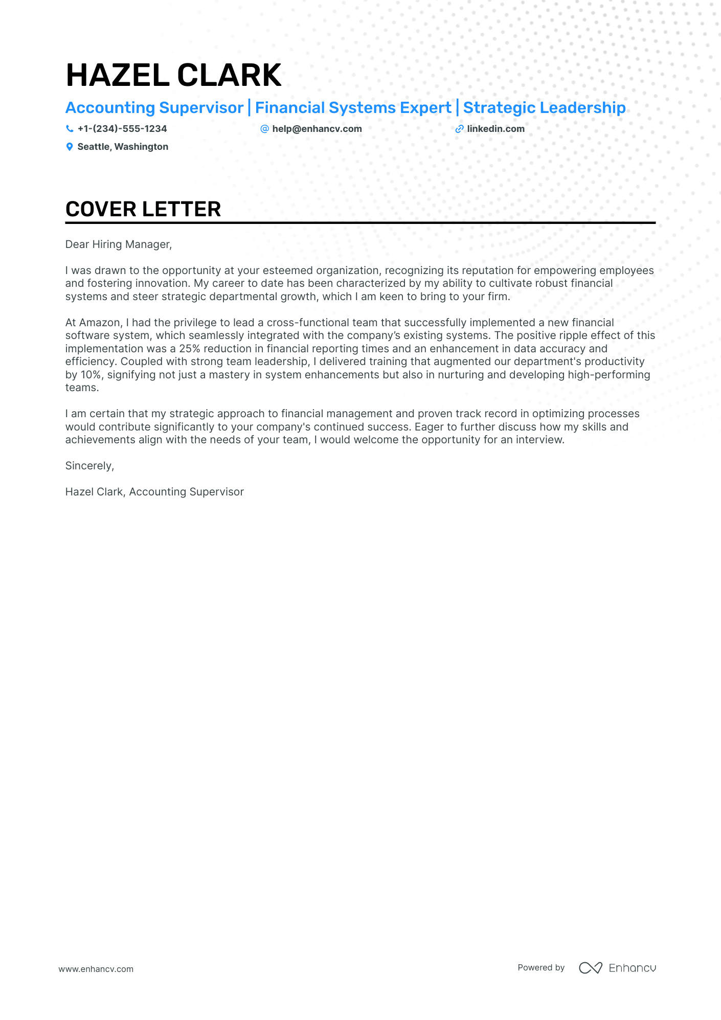 Accounting Supervisor cover letter