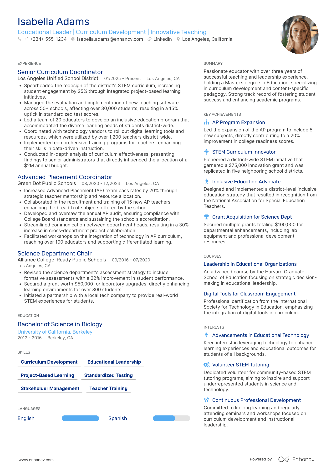 A compact resume template perfect for fitting a lot of information yet keeping your resume on a single page. Blue accent color.