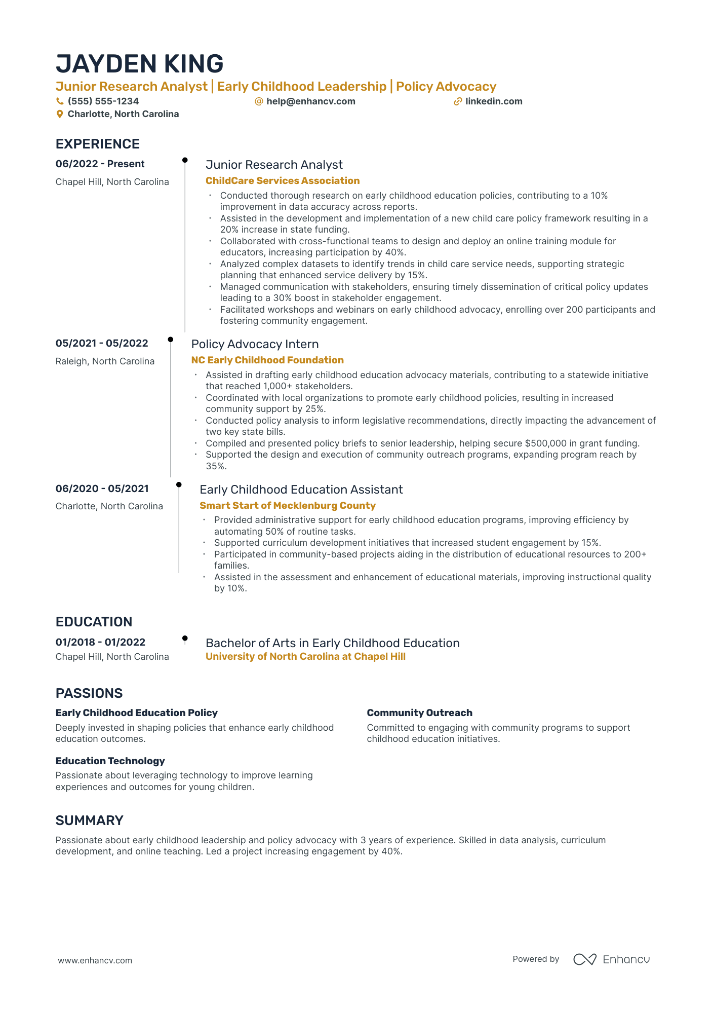 Early Childhood Educator Assistant resume example