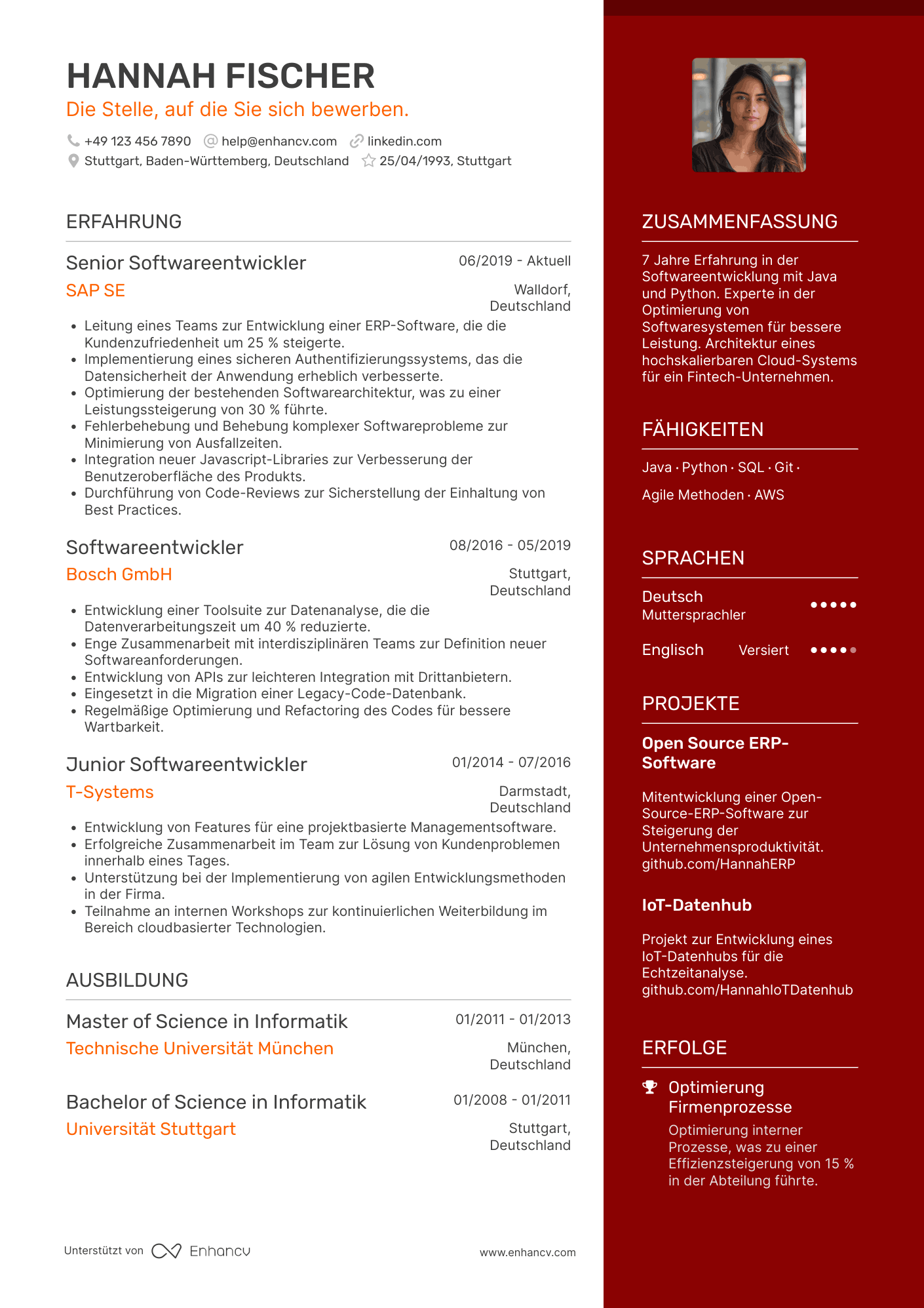Softwareentwickler CV