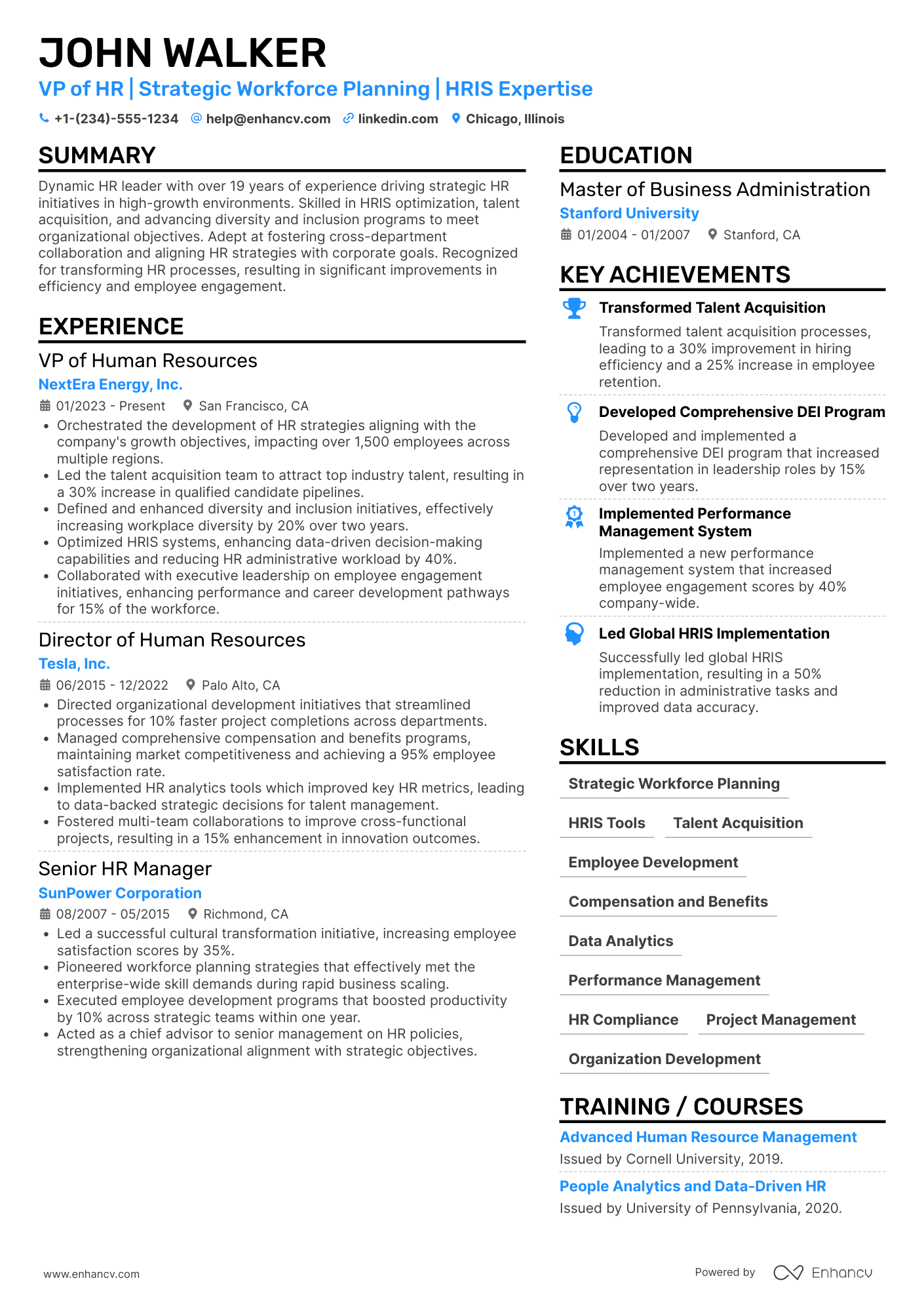 VP HR resume example