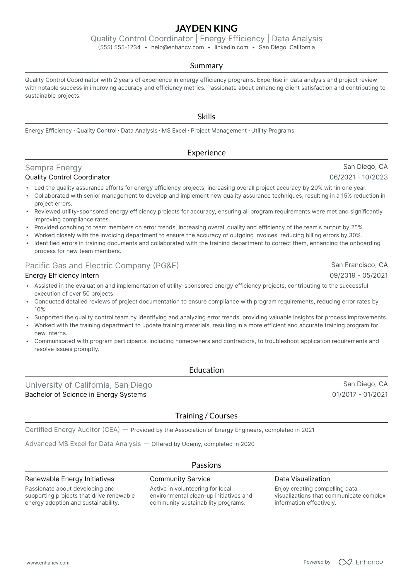 Quality Control Coordinator resume example