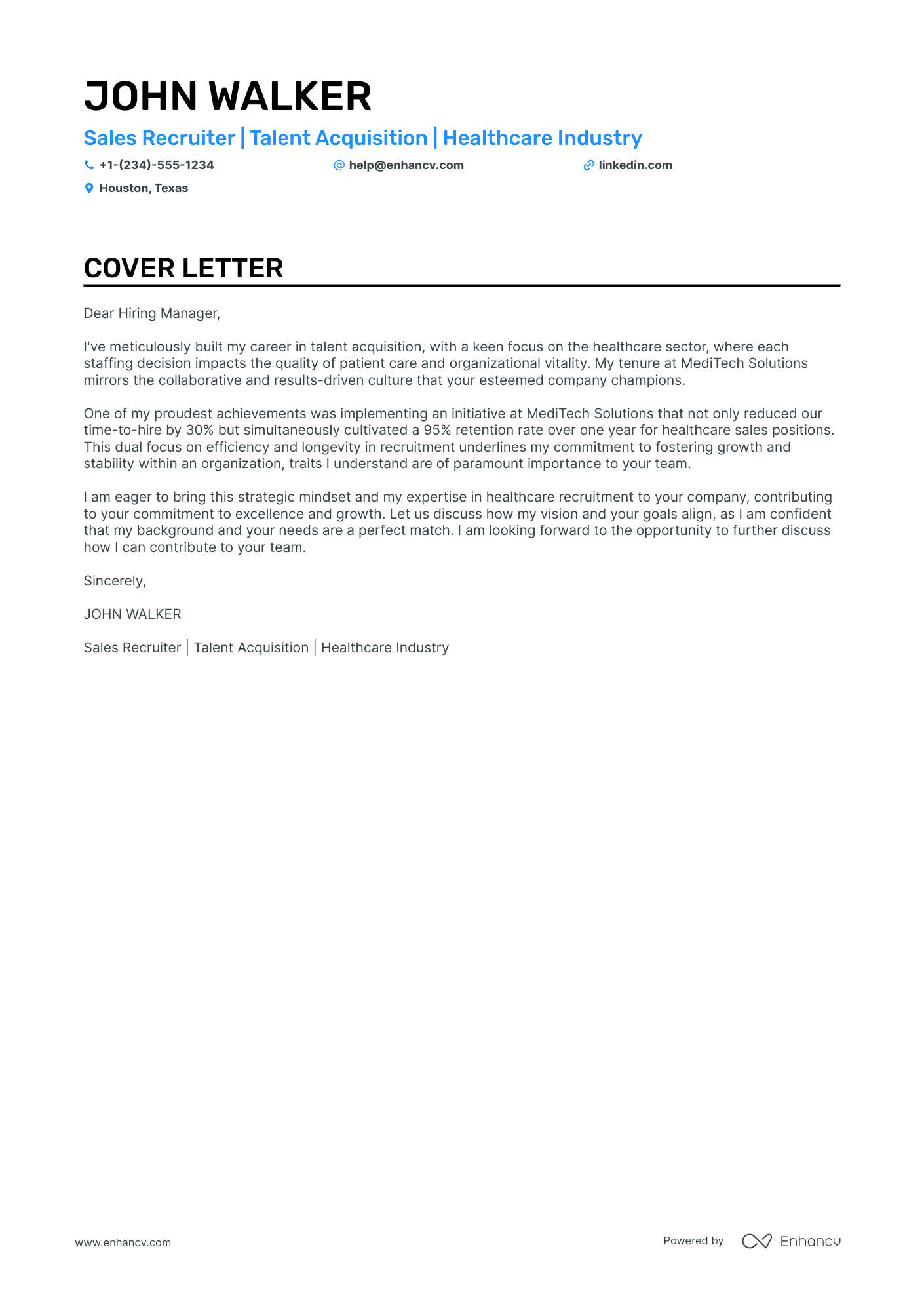 Sales Recruiter cover letter
