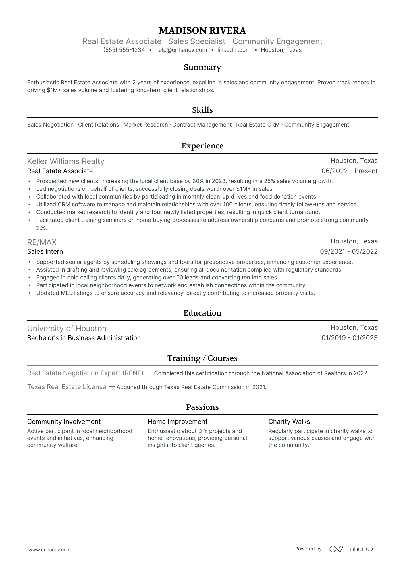 Real Estate Sales Associate resume example