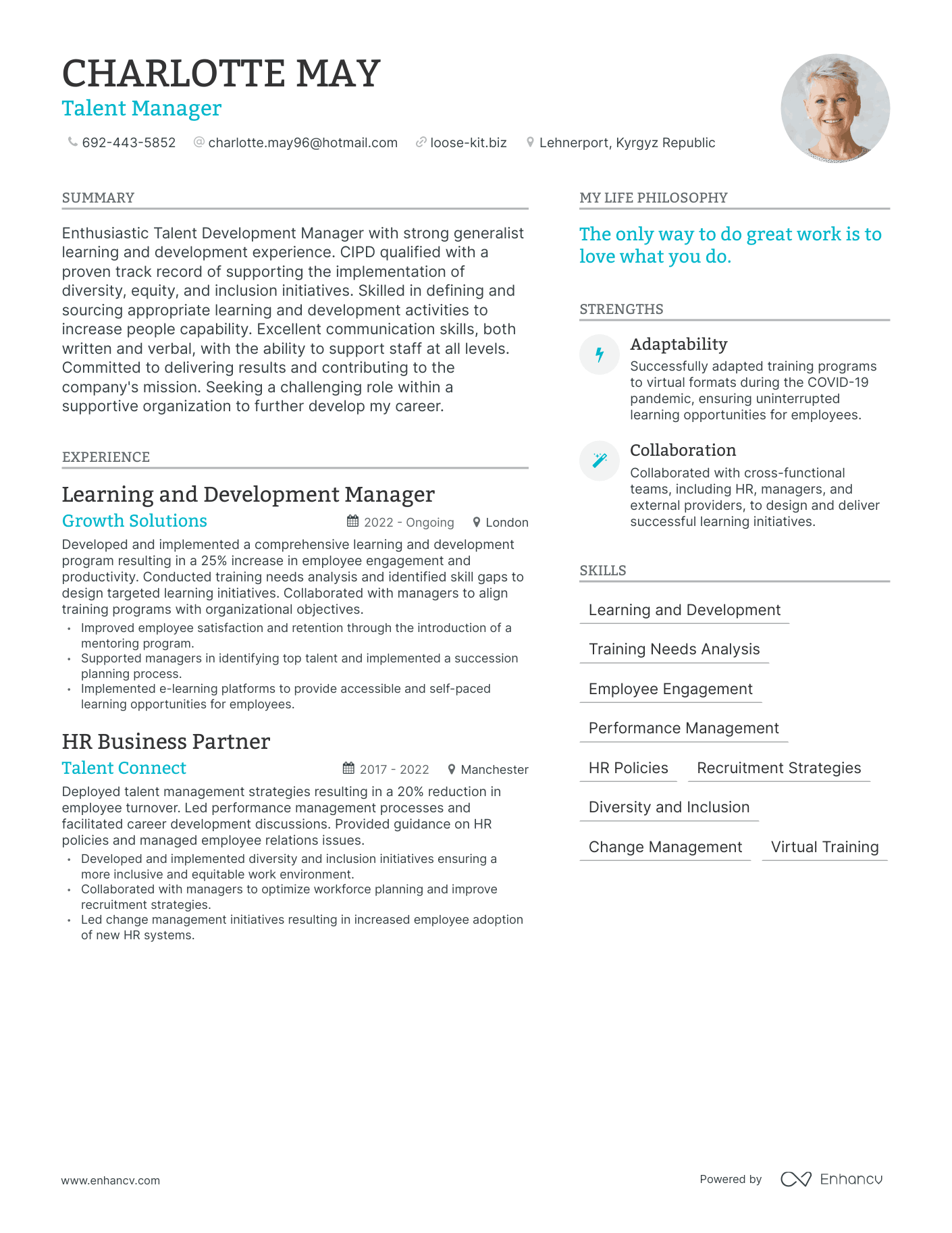 Modern Talent Manager Resume Example