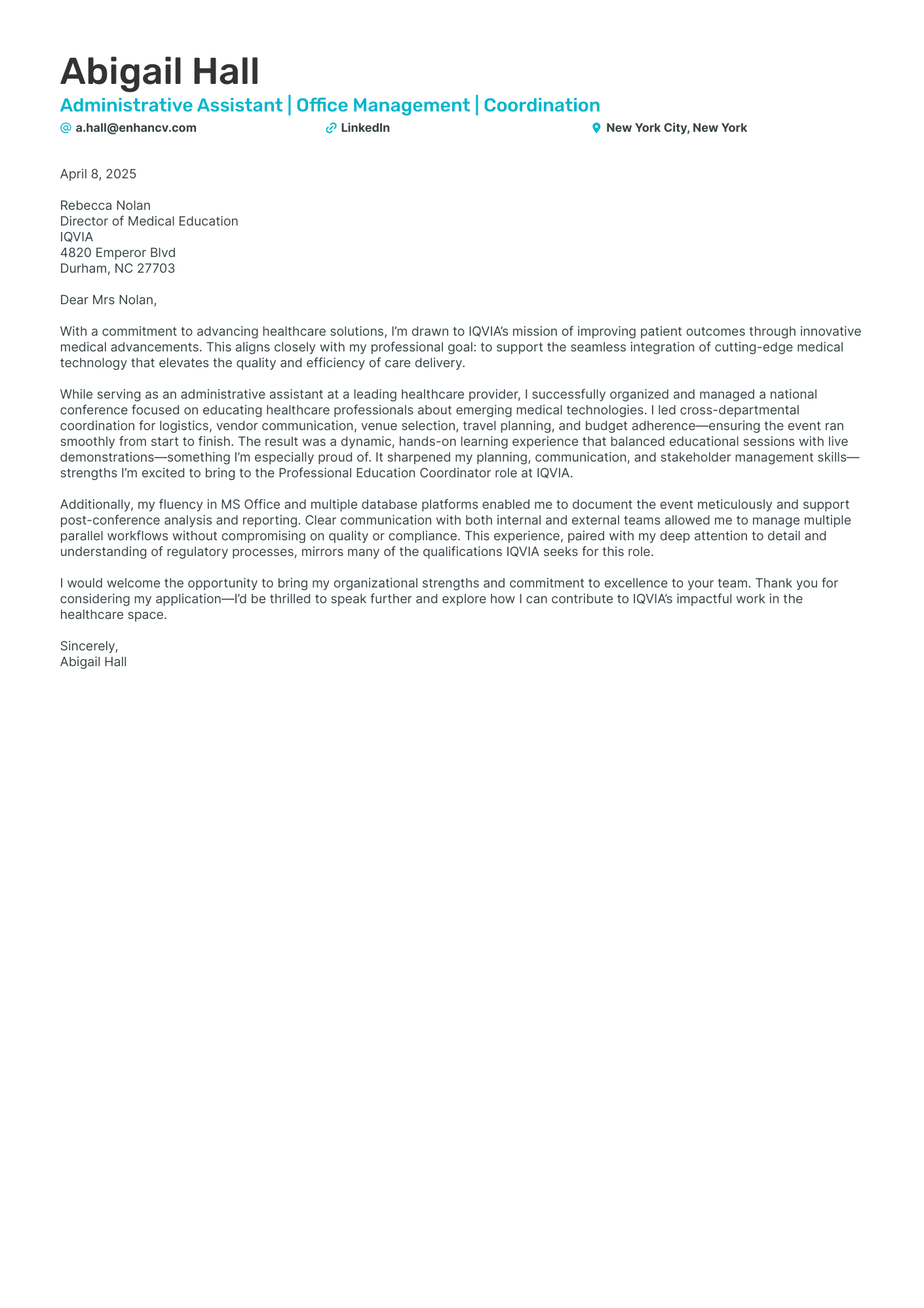 Administrative Assistant cover letter