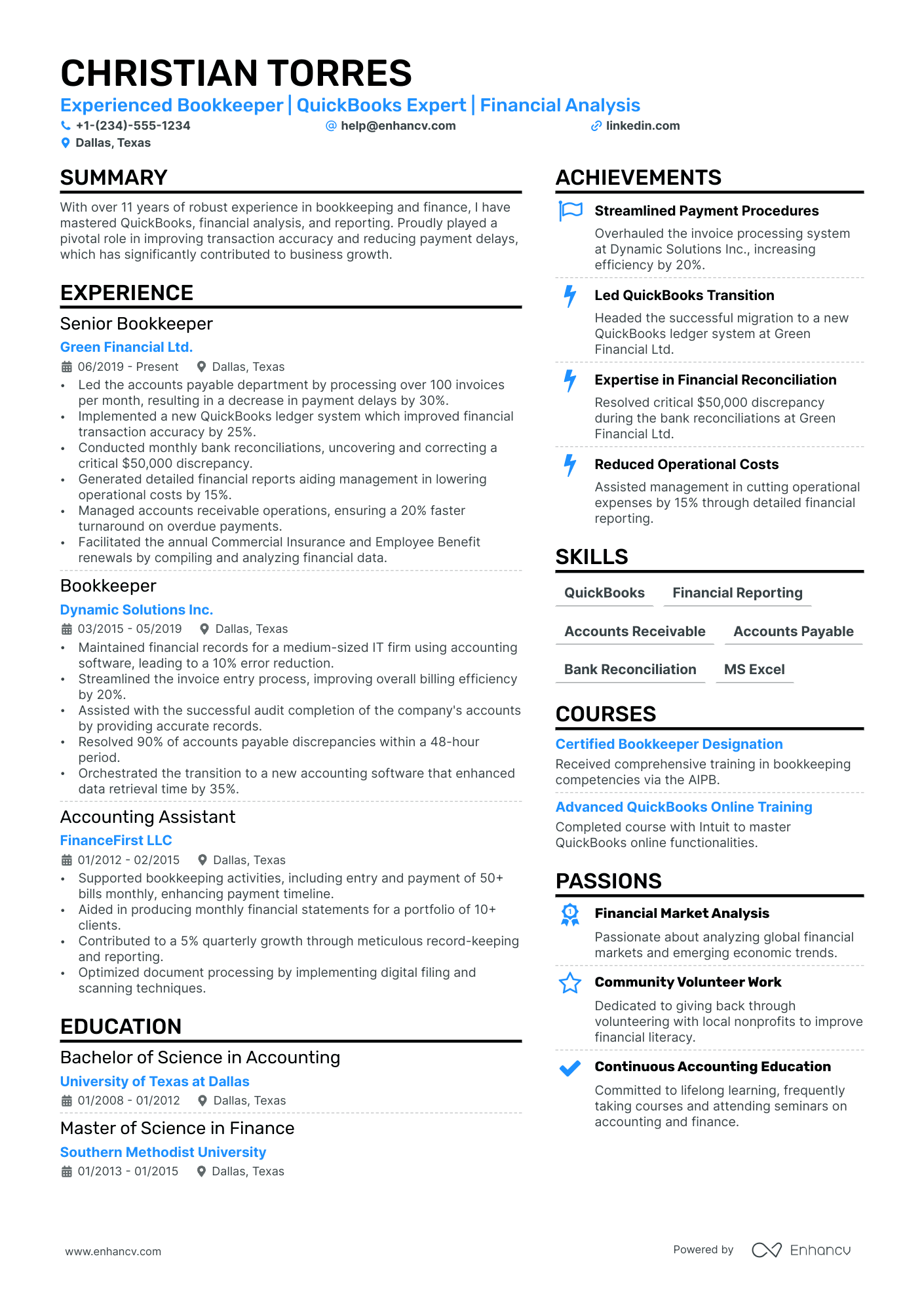 Bookkeeper resume example
