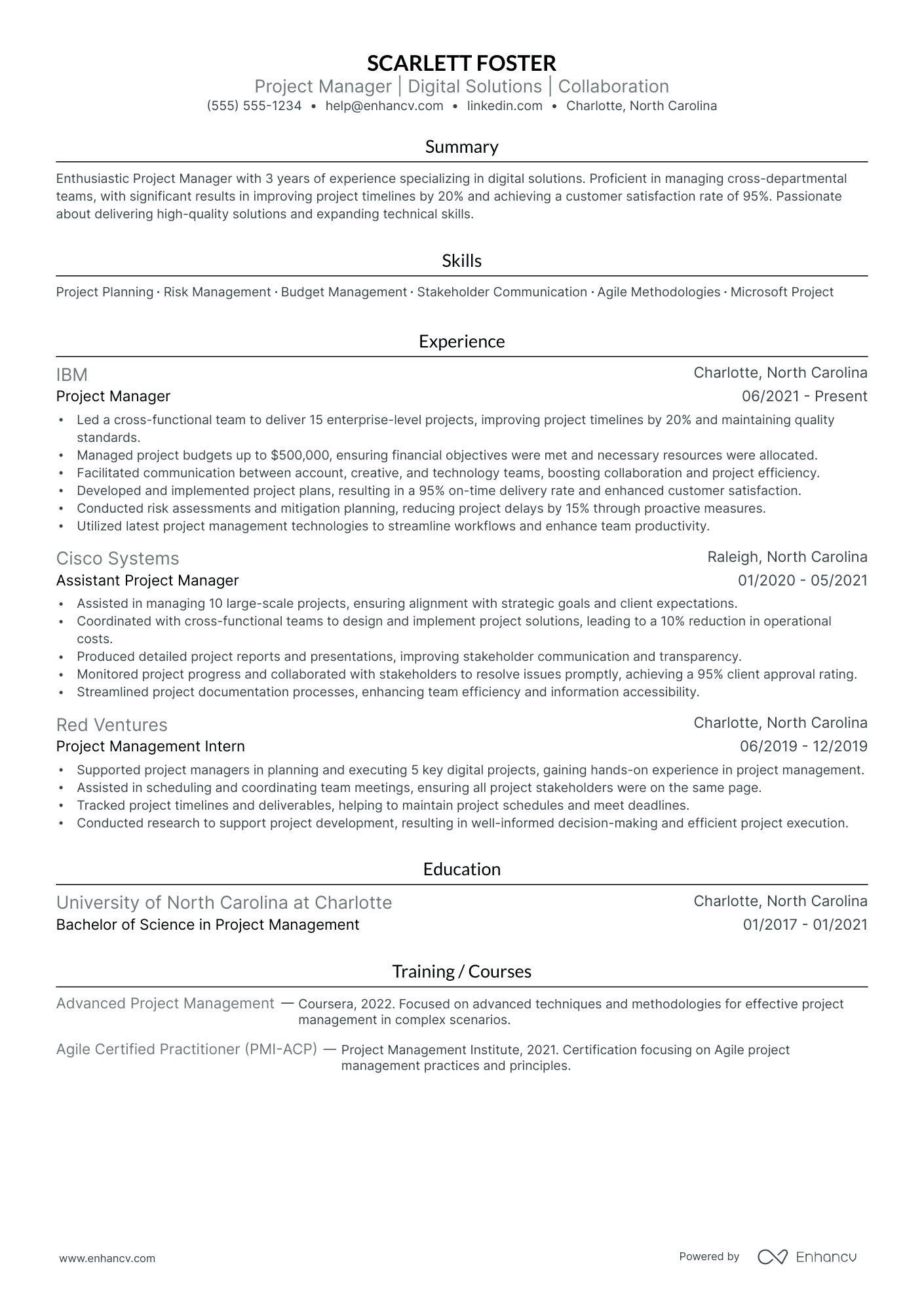 Customer Success Project Manager resume example