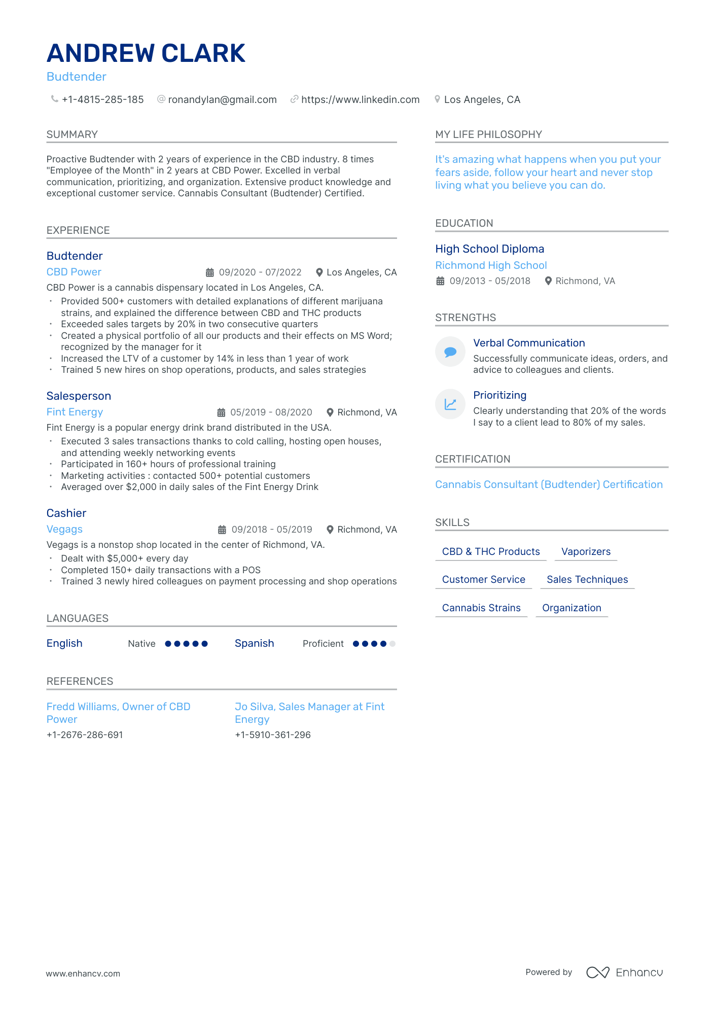 budtender resume example