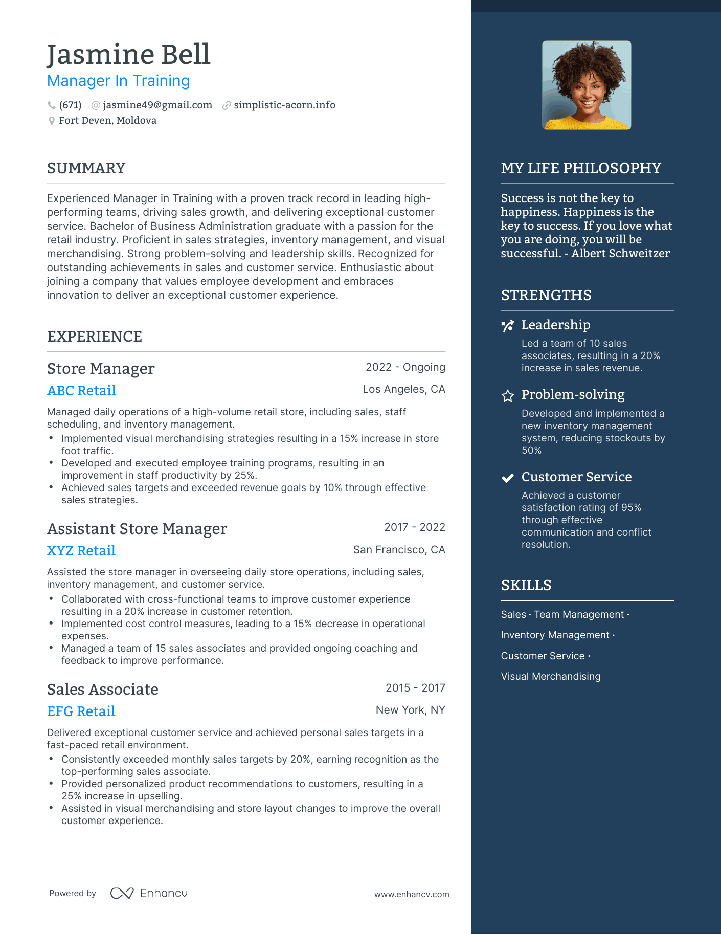Modern Manager In Training Resume Example