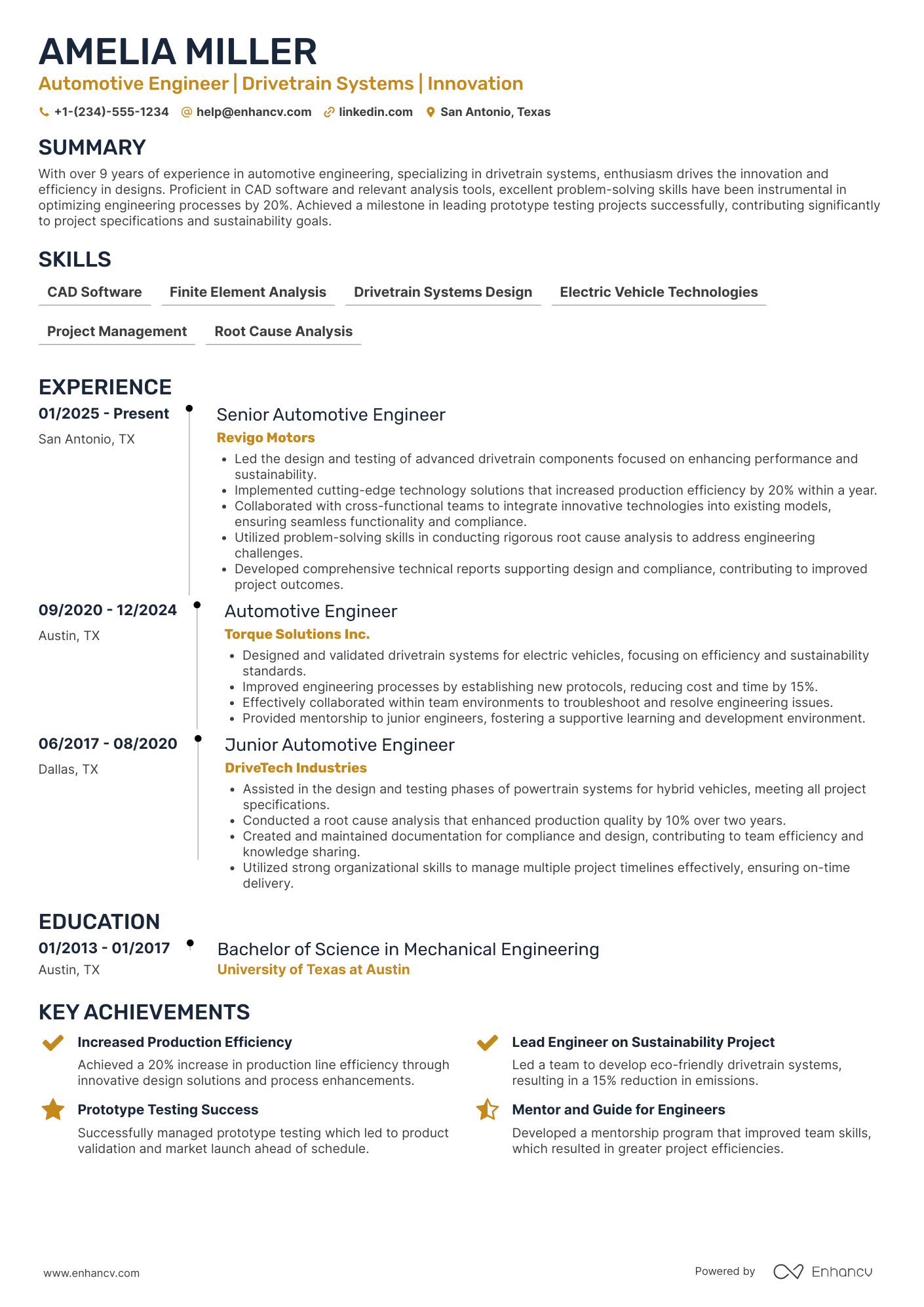 Automotive Engineering resume example