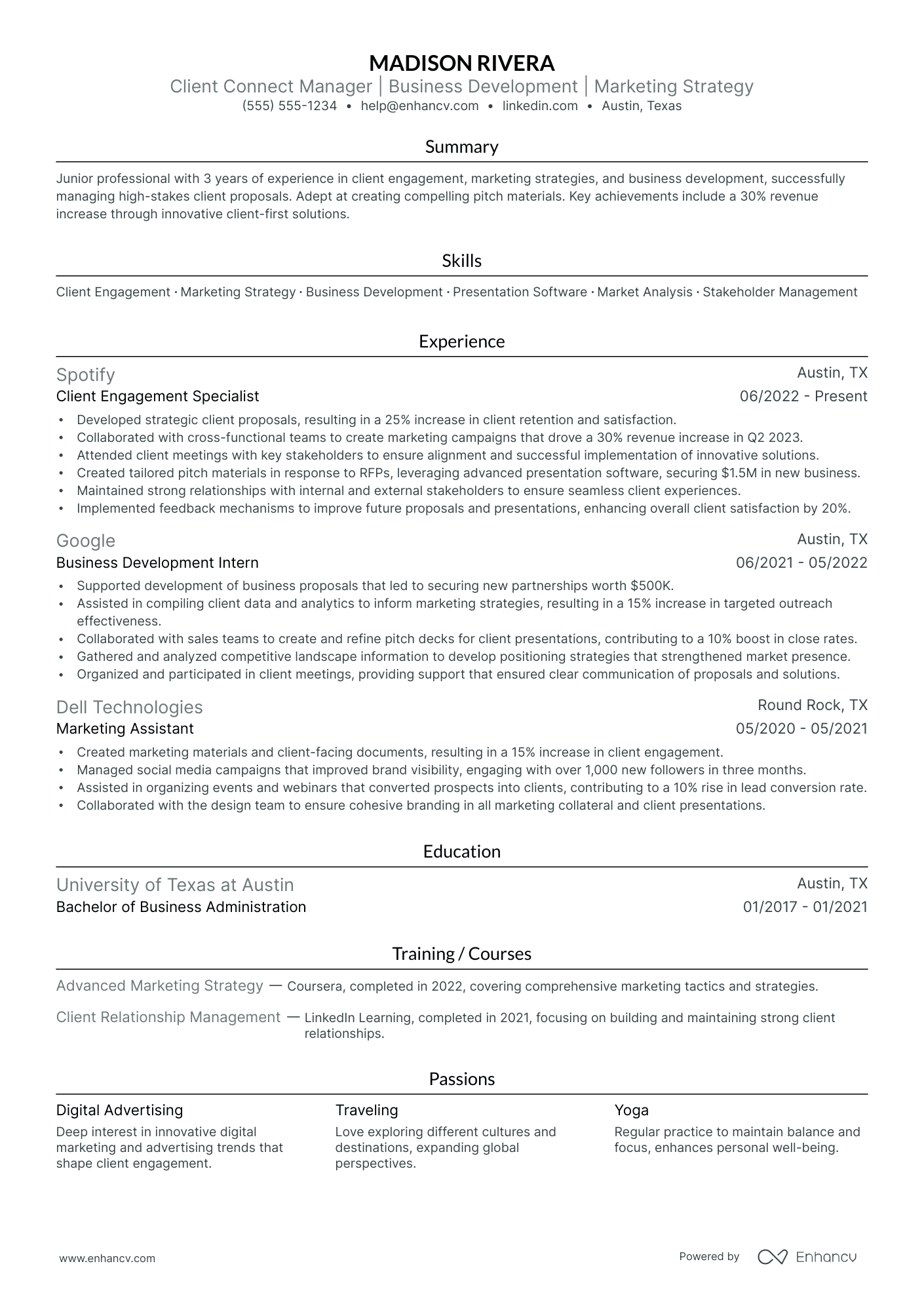 Client Account Manager resume example