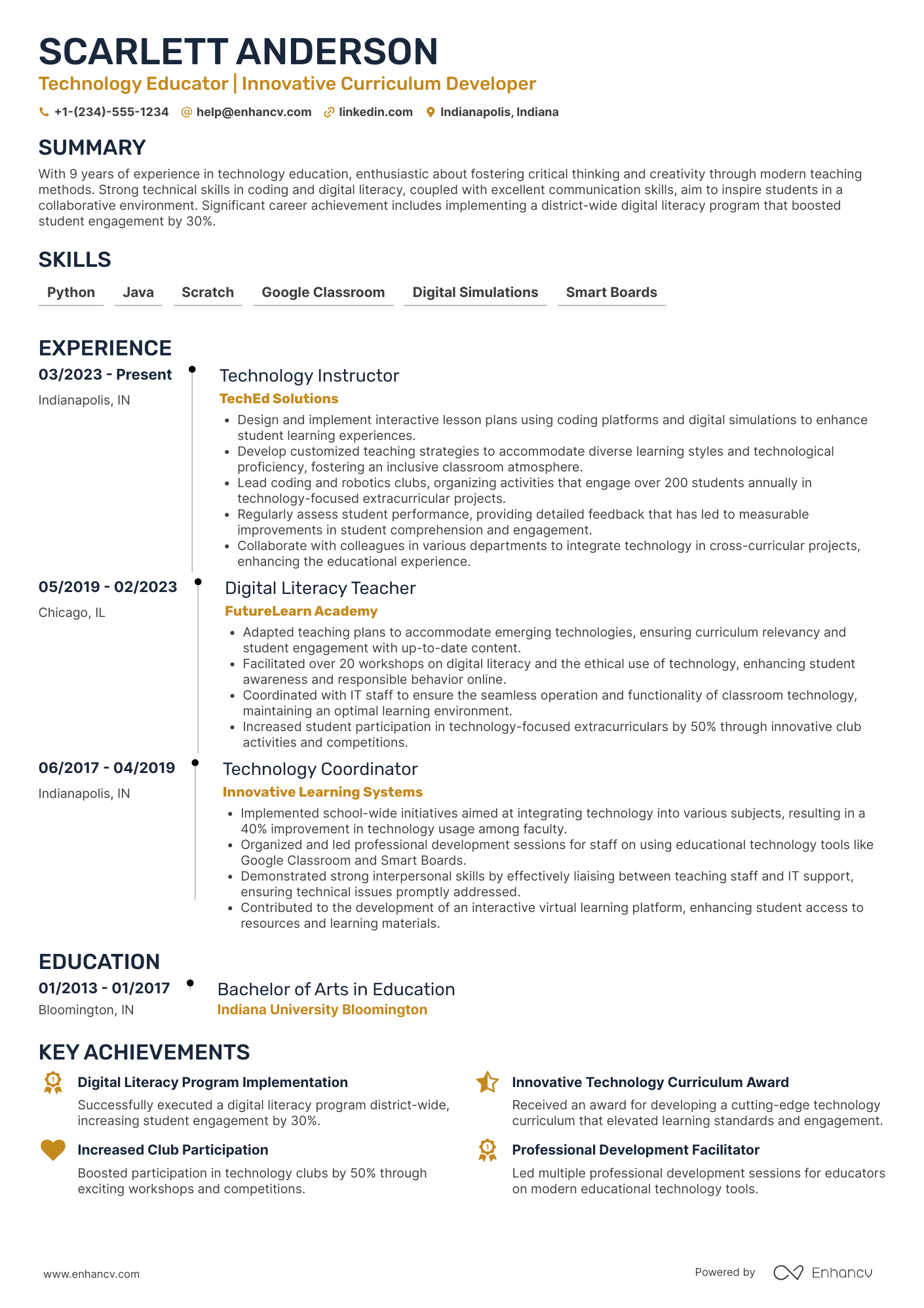 Technology Teacher resume example
