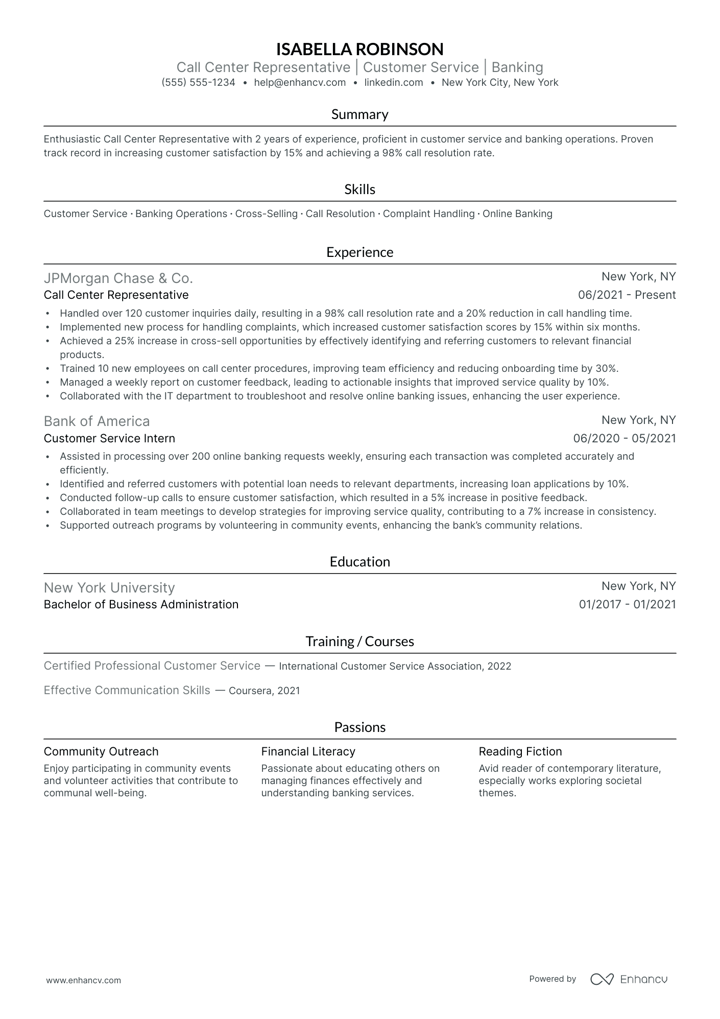 Call Center Representative resume example