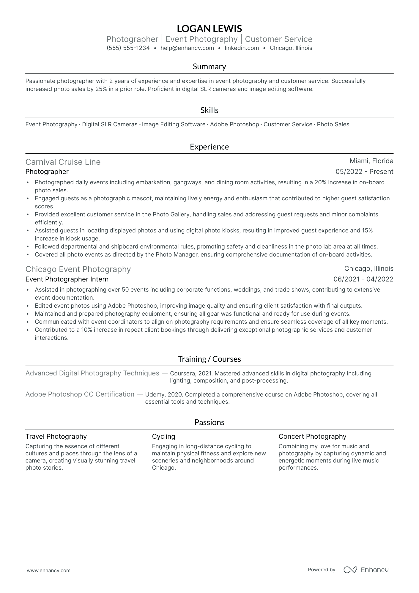 Photographer resume example