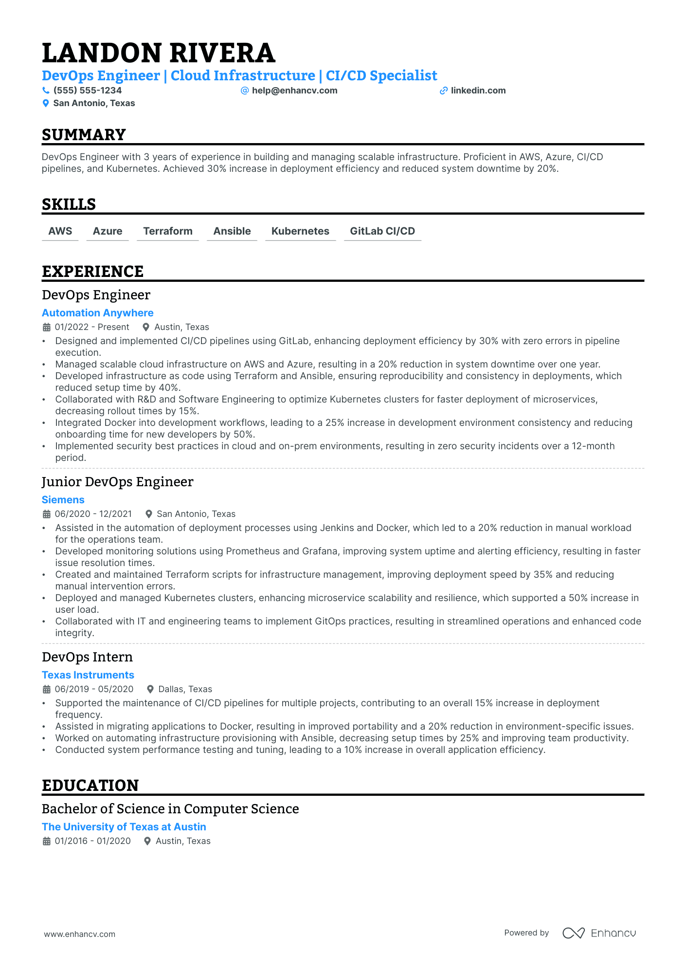 DevOps Platform Engineer resume example