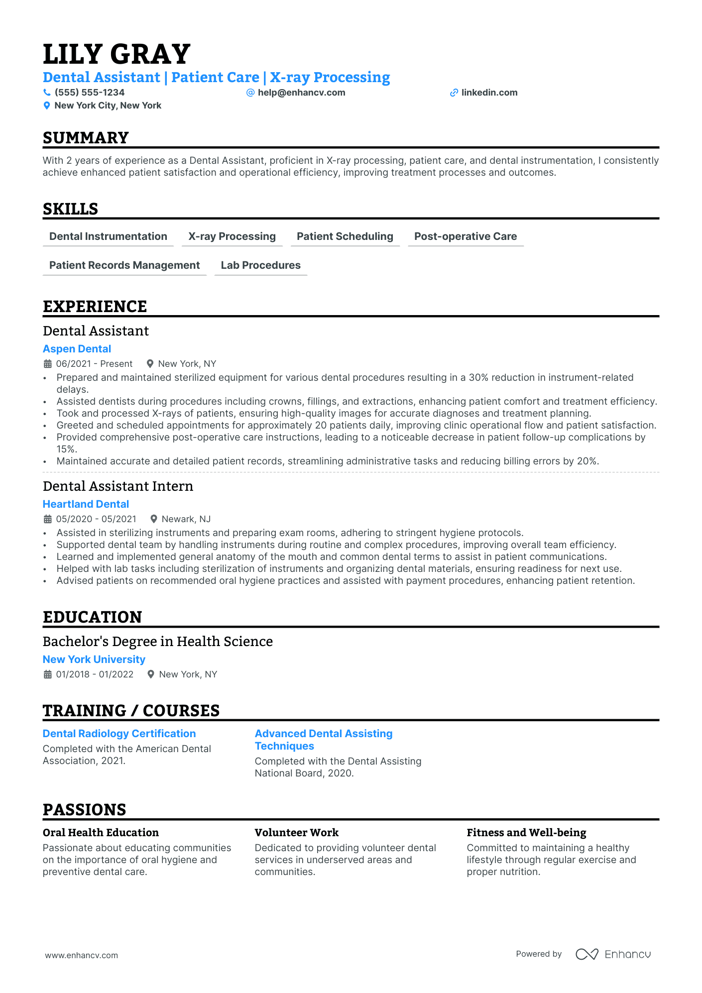 Dental Assistant resume example