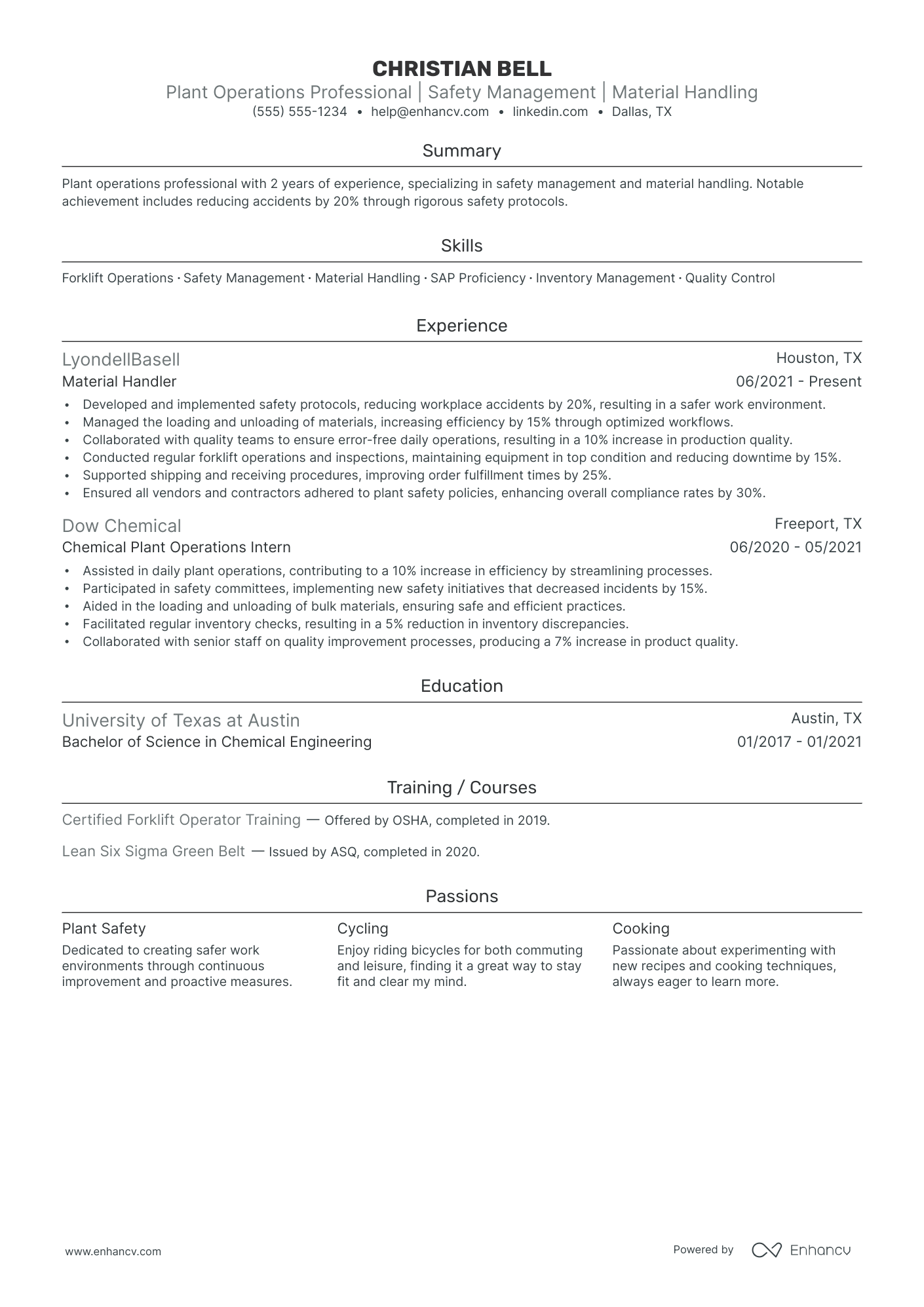 Material Handler Assistant resume example