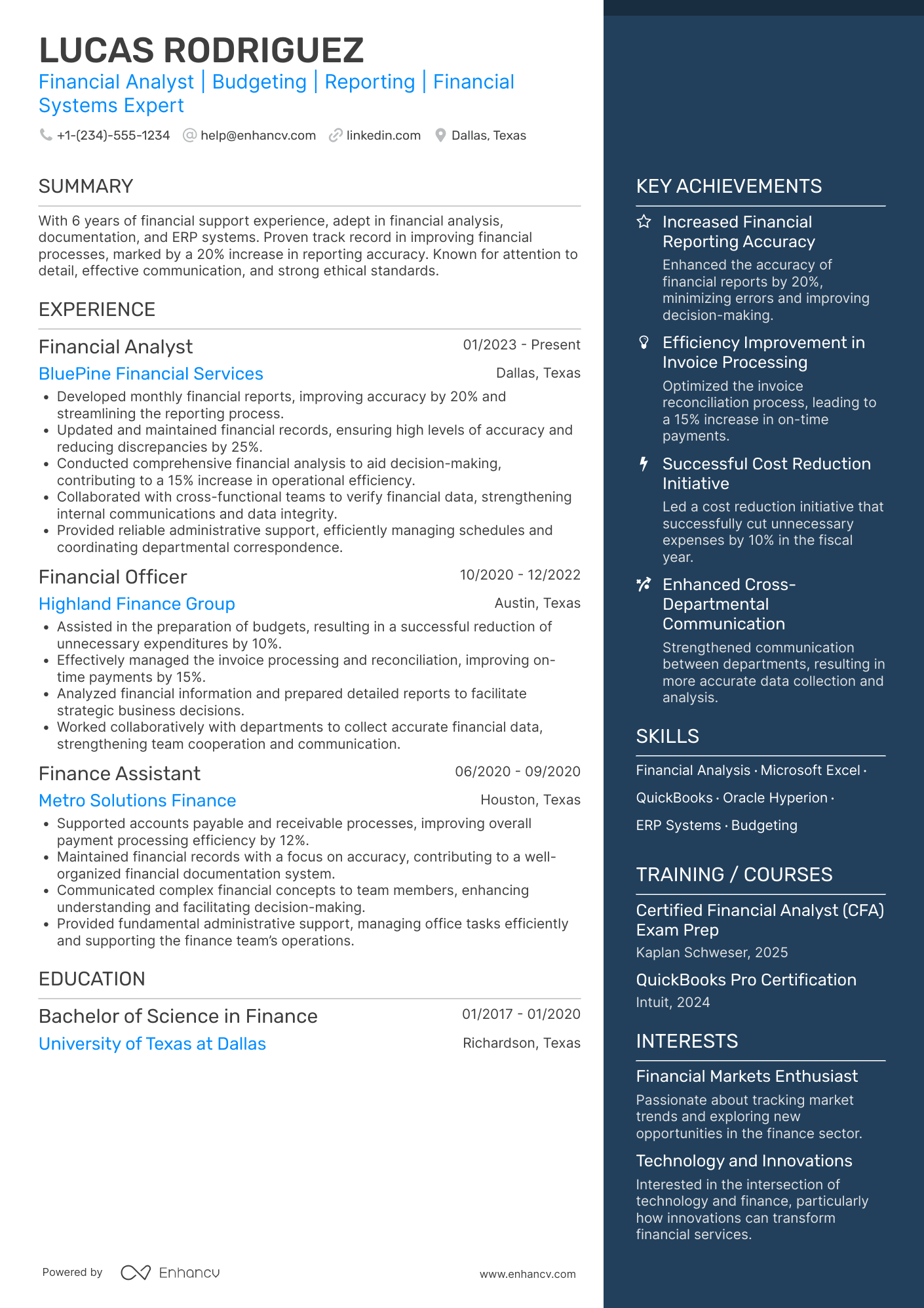Financial Assistant resume example