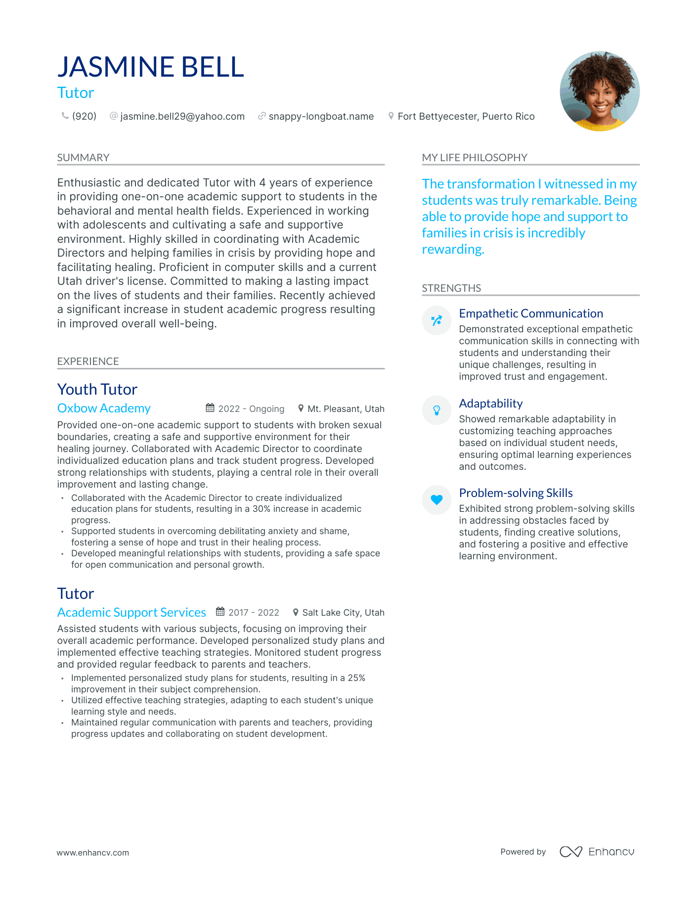 Tutor resume example