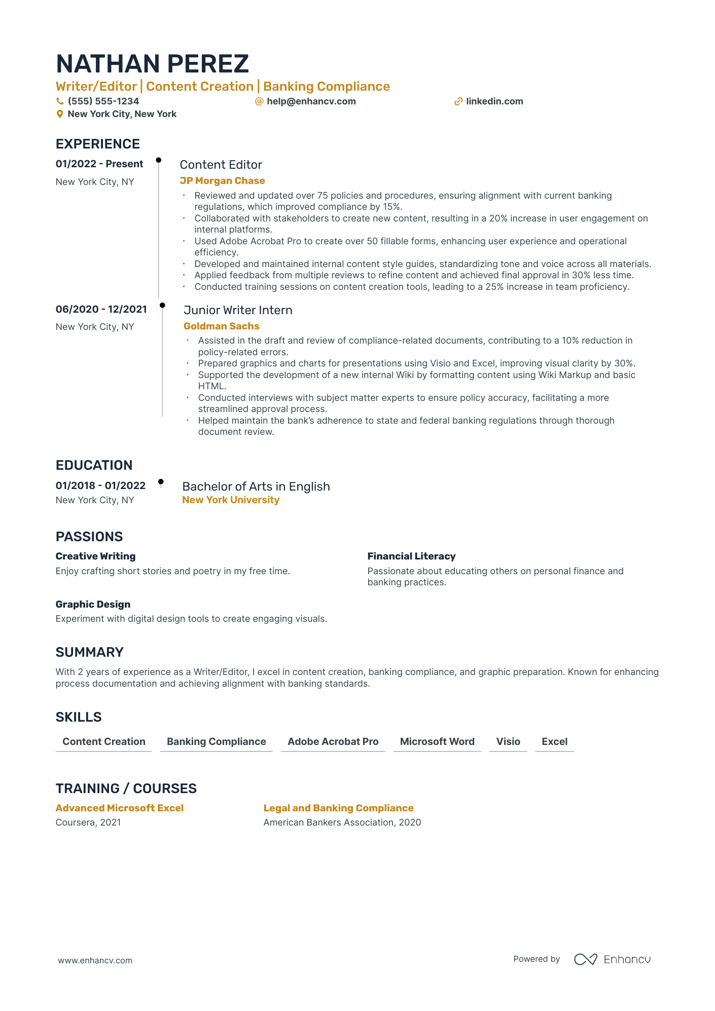 Writer resume example