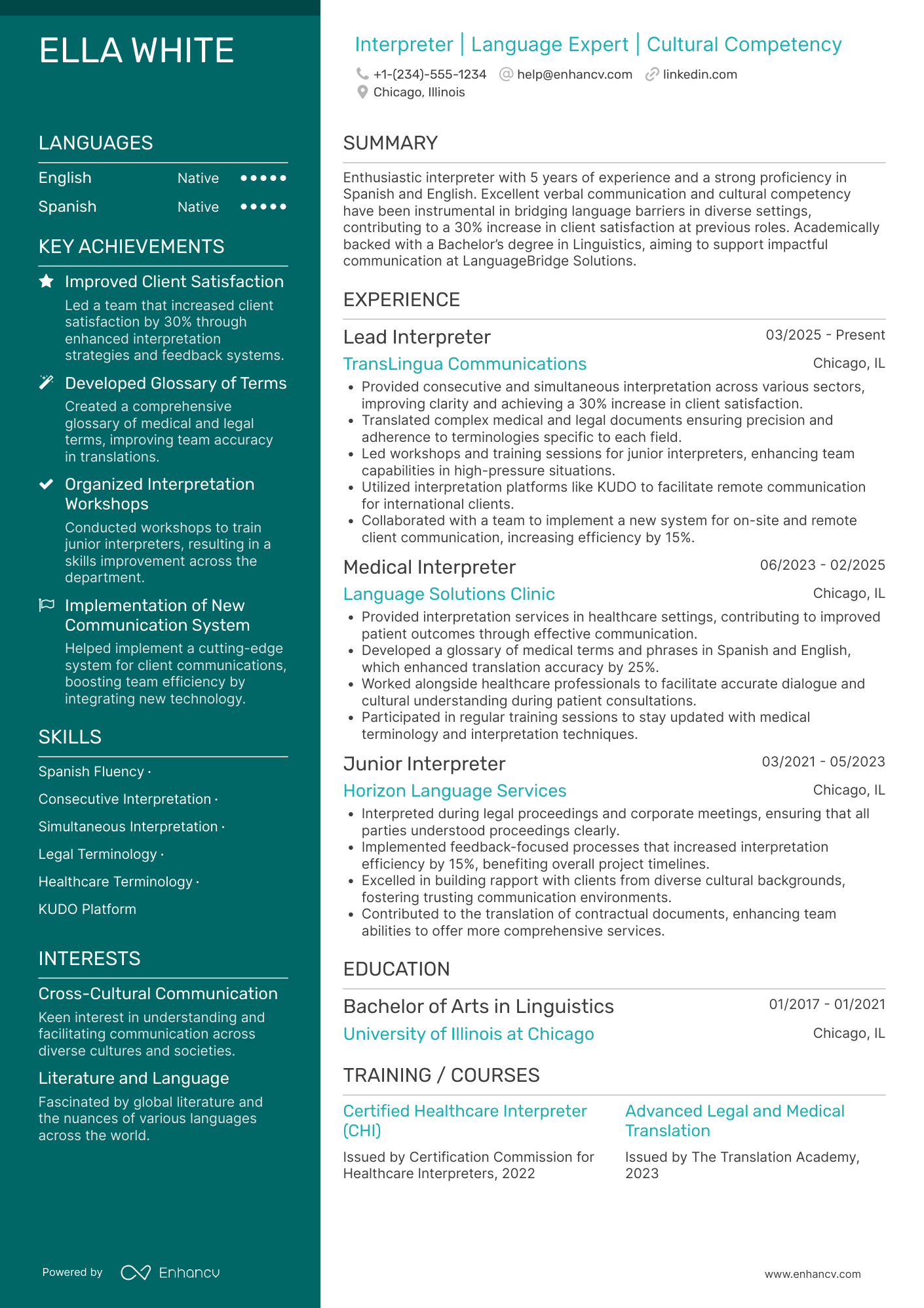 Interpreter resume example