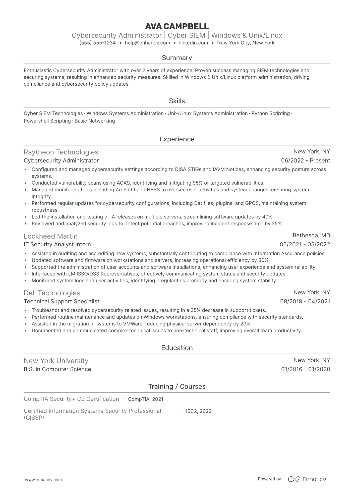 Cybersecurity Administrator resume example