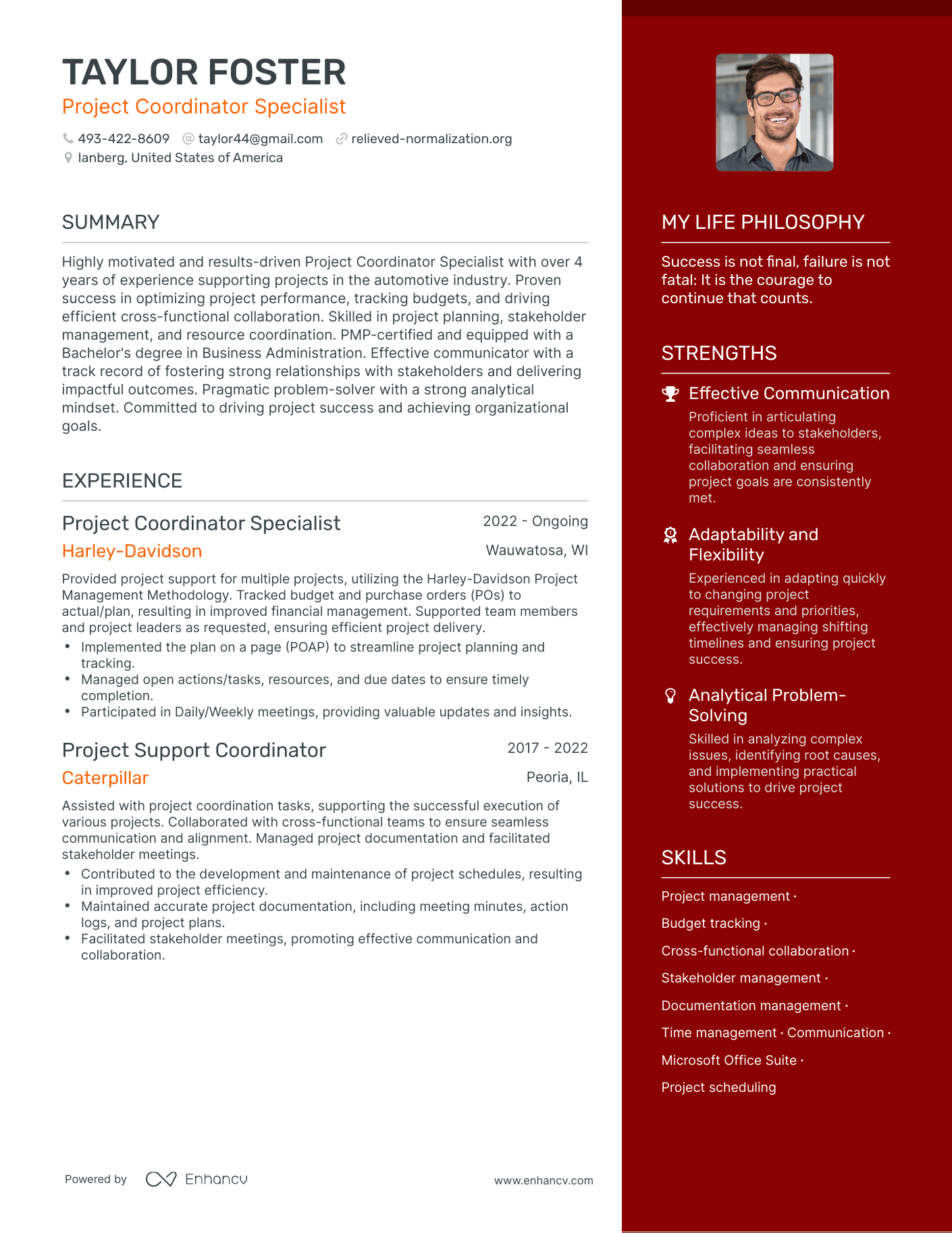 Project Coordinator Specialist resume example