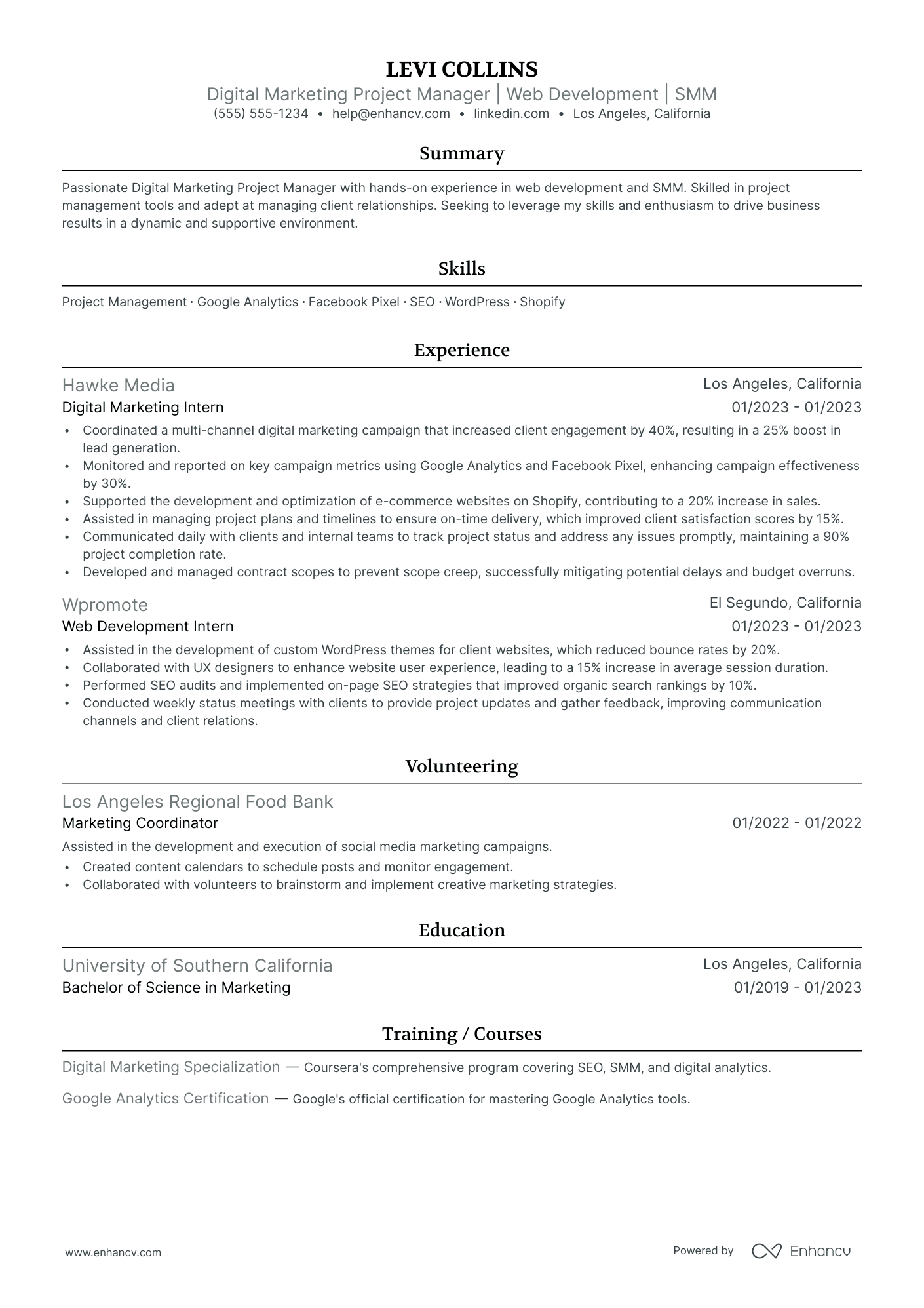 Entry-Level Digital Marketing Manager resume example