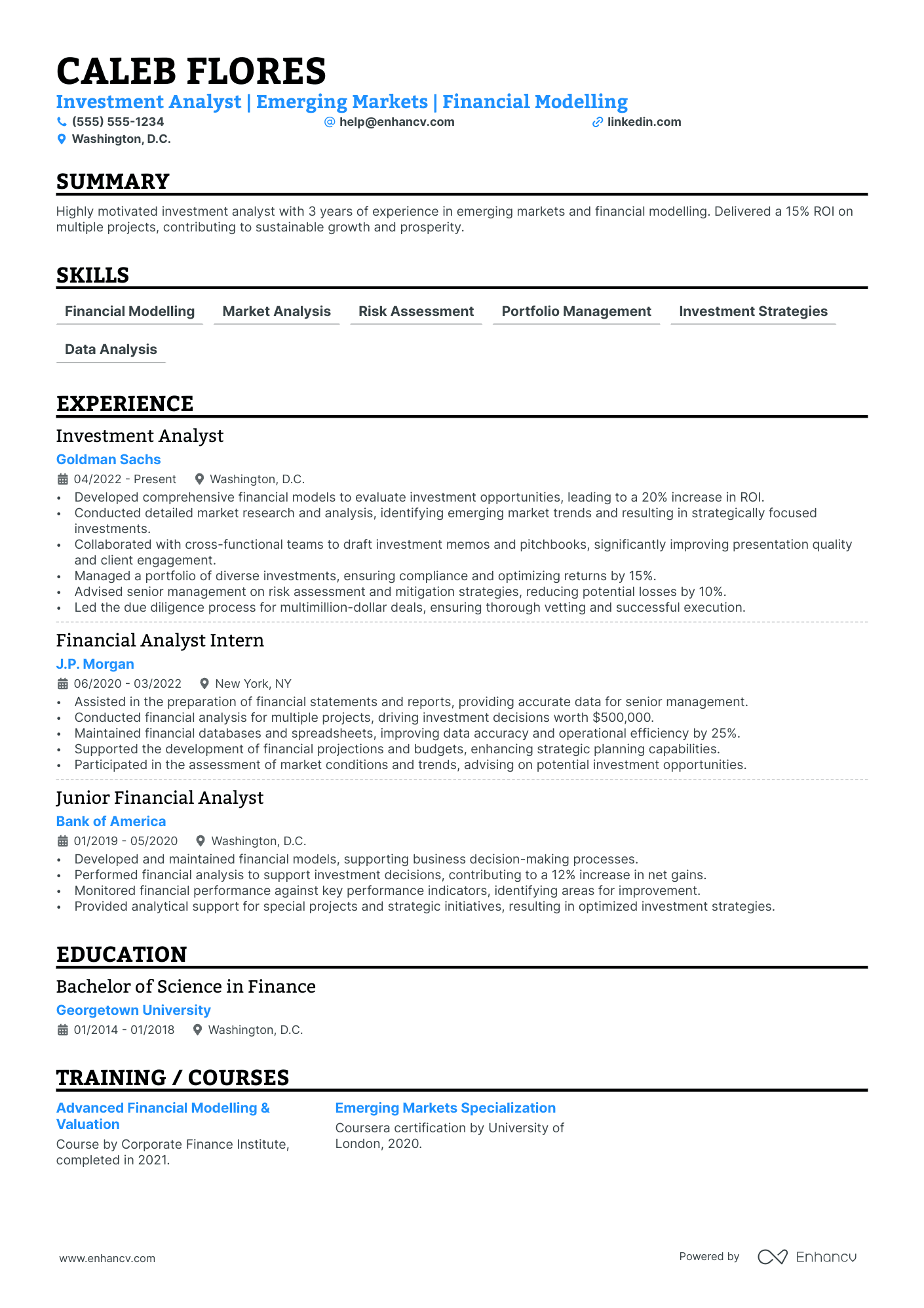 Investment Financial Analyst resume example