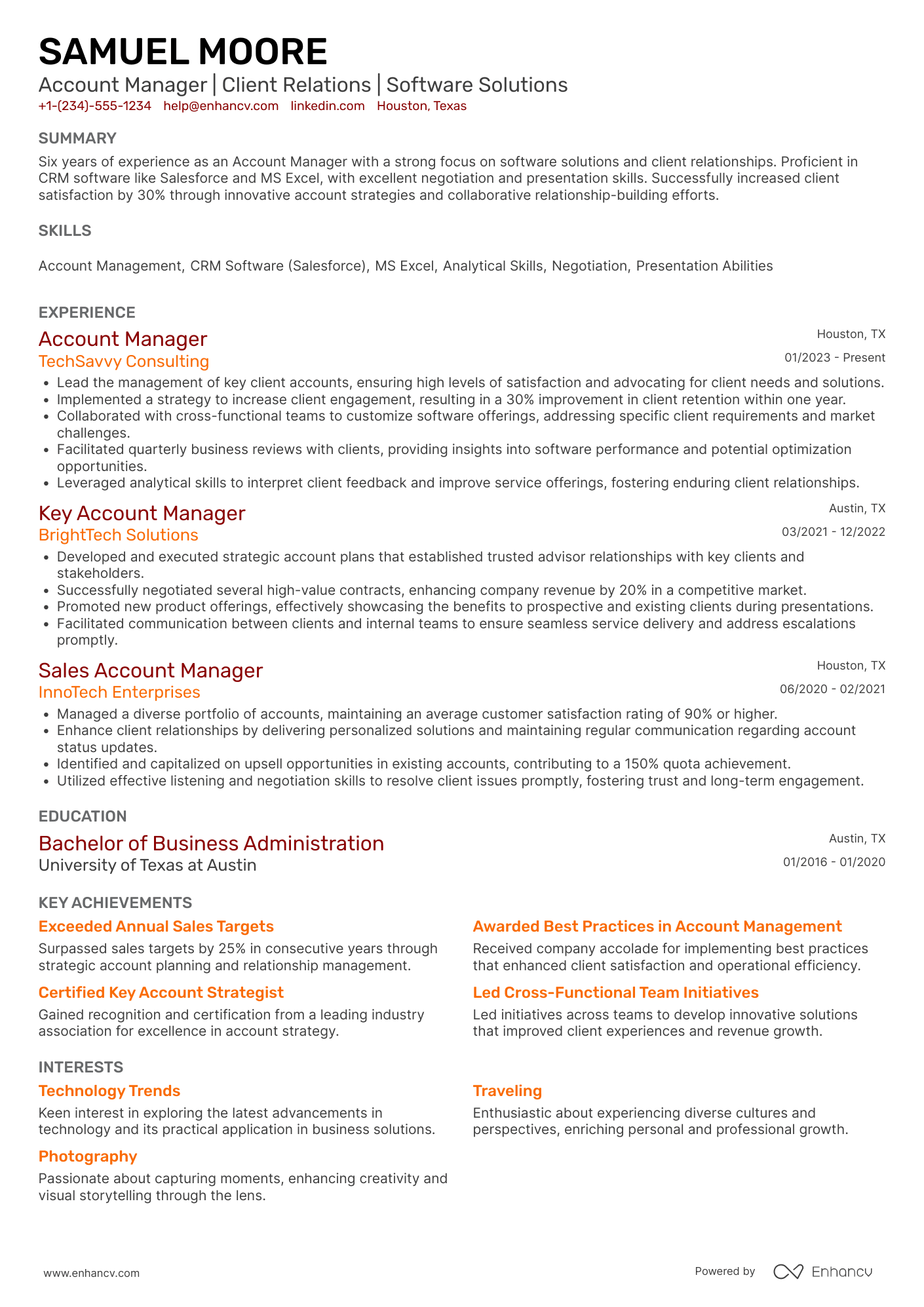 Account Manager resume example