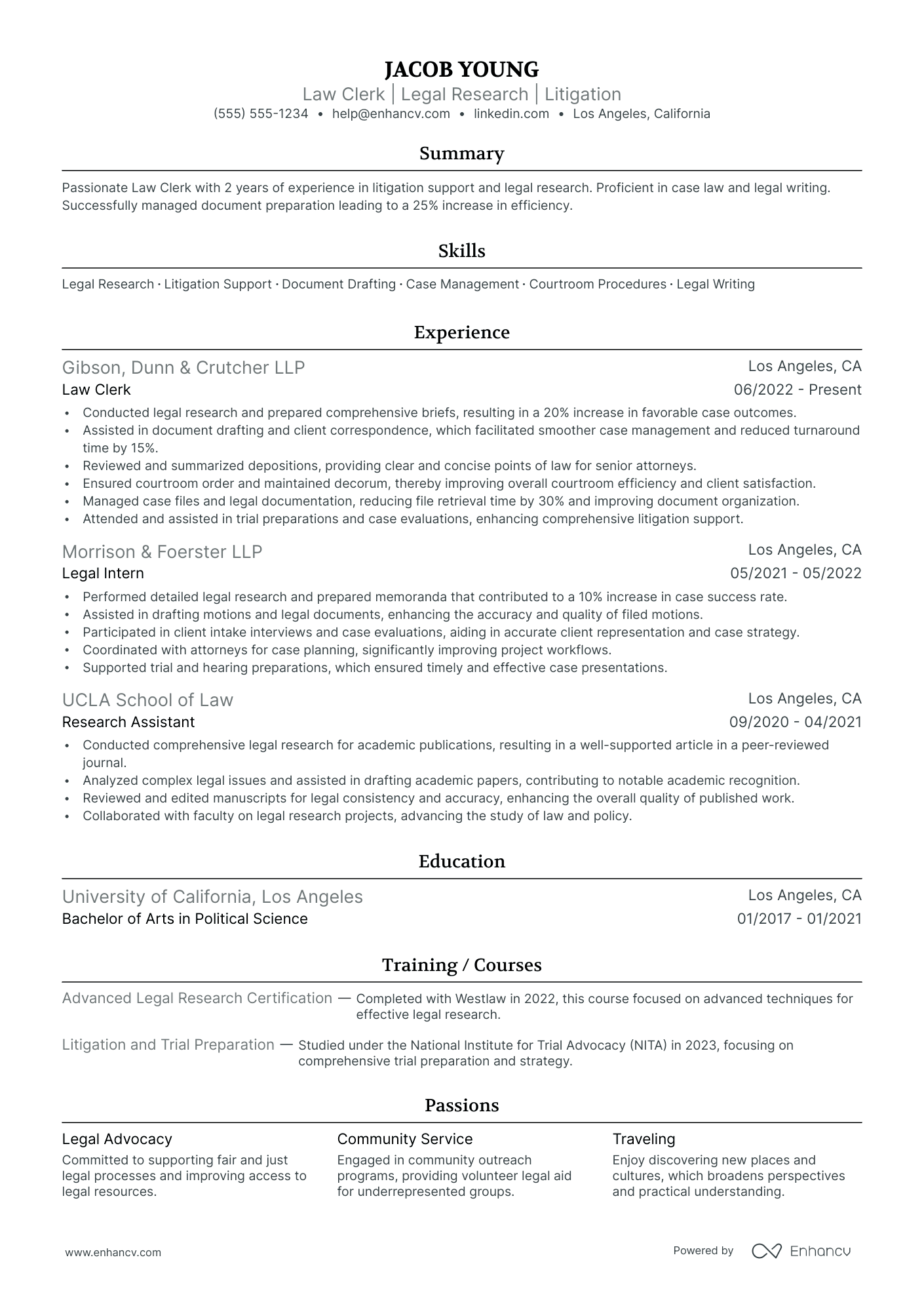 Law resume example