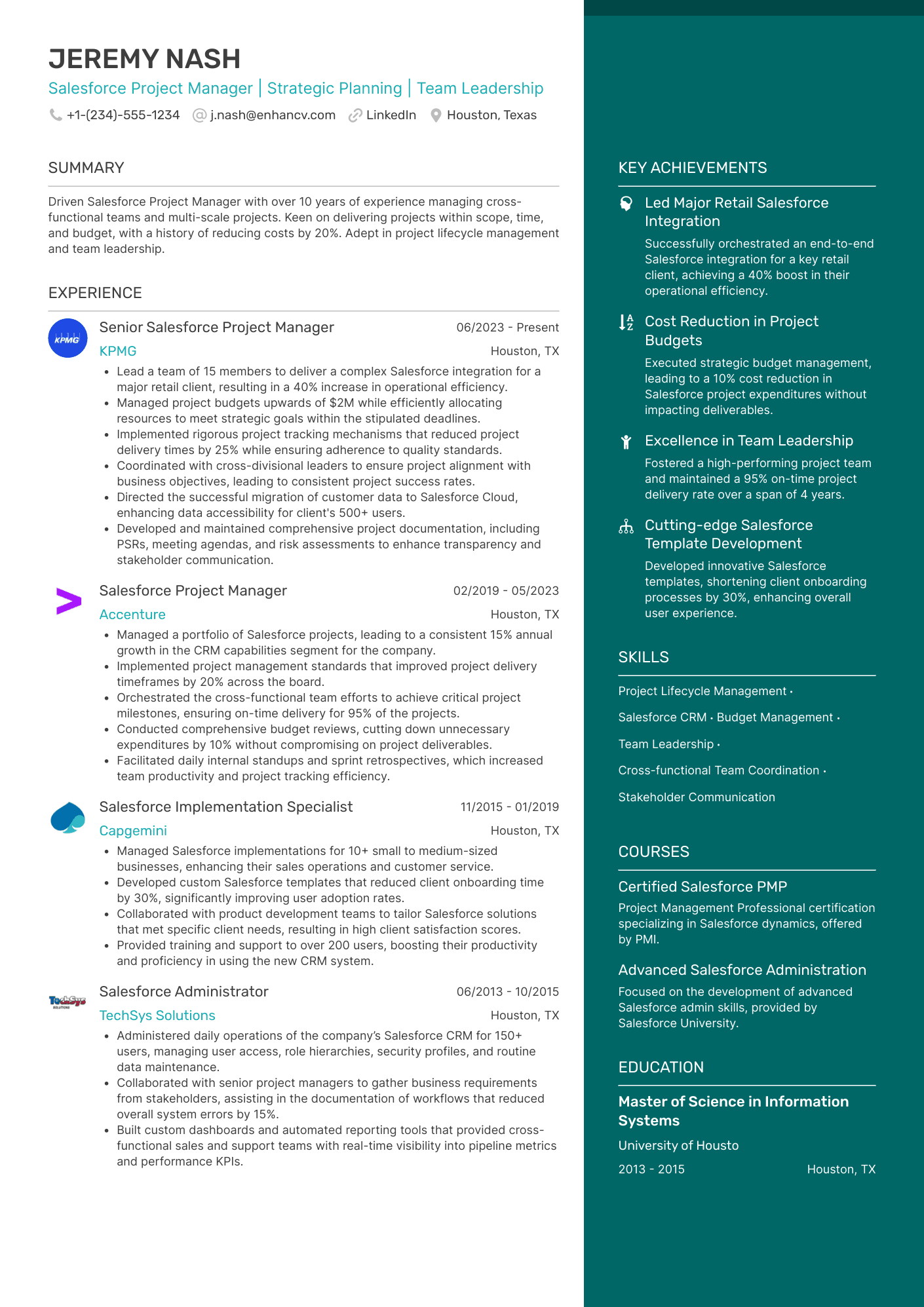 Aqua resume template A two column resume template with a wider column for experience and a narrower, aqua colored column for your highlights.