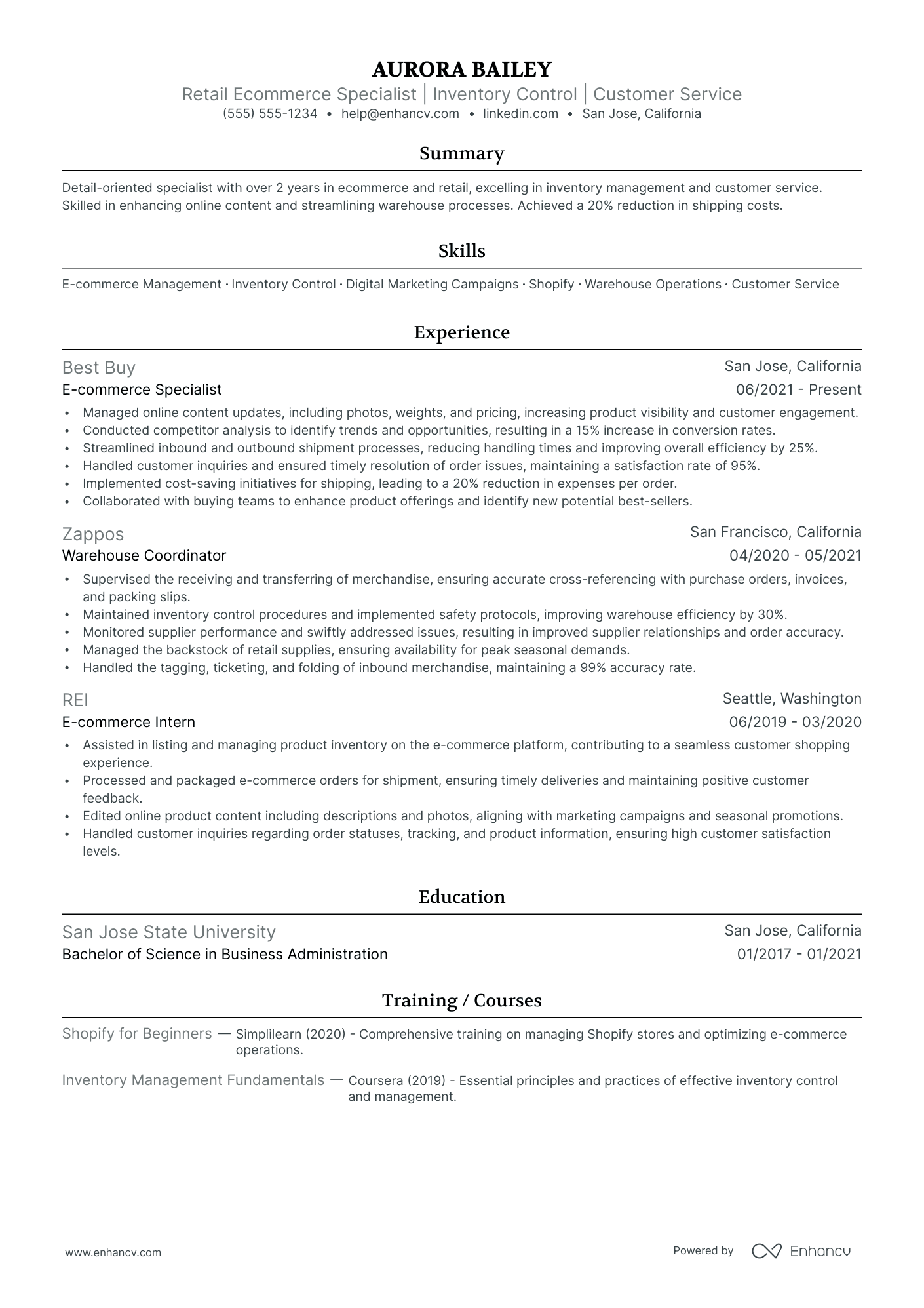 Retail Inventory Specialist resume example