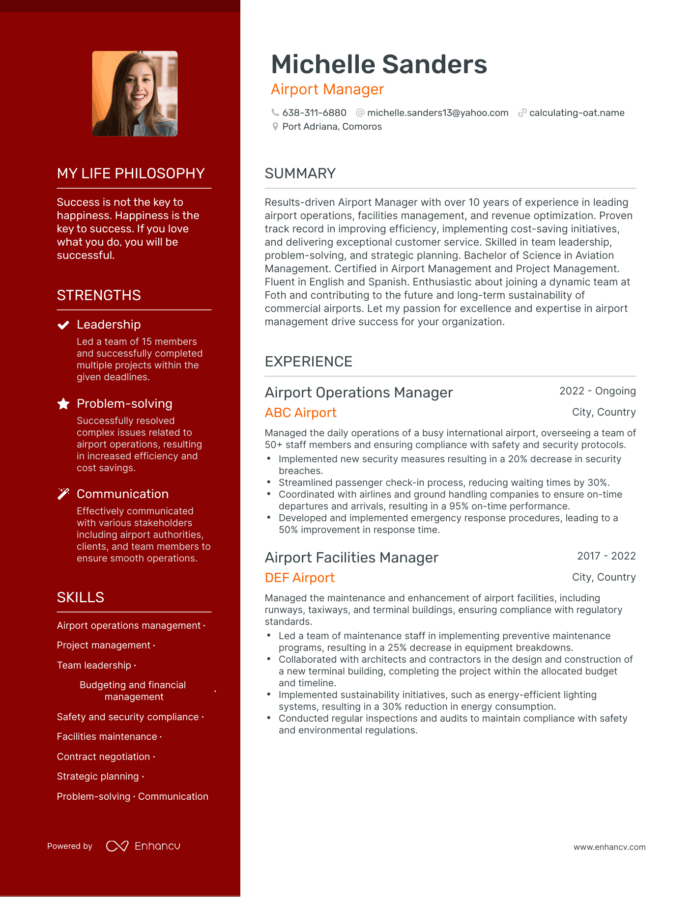 Airport Manager resume example