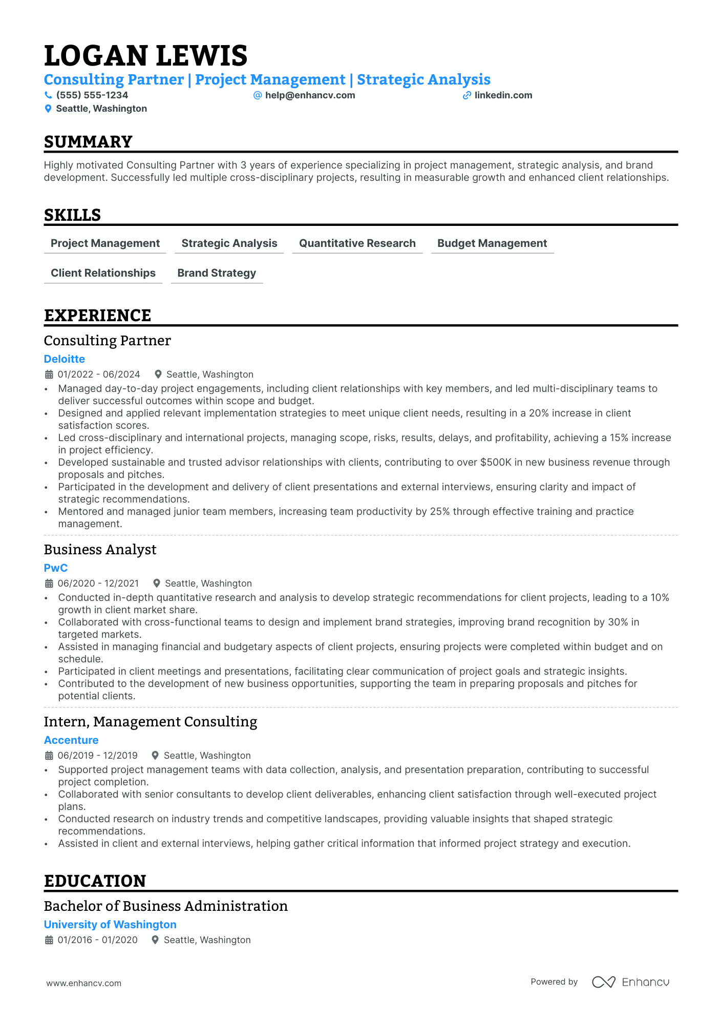 Consulting Partner resume example