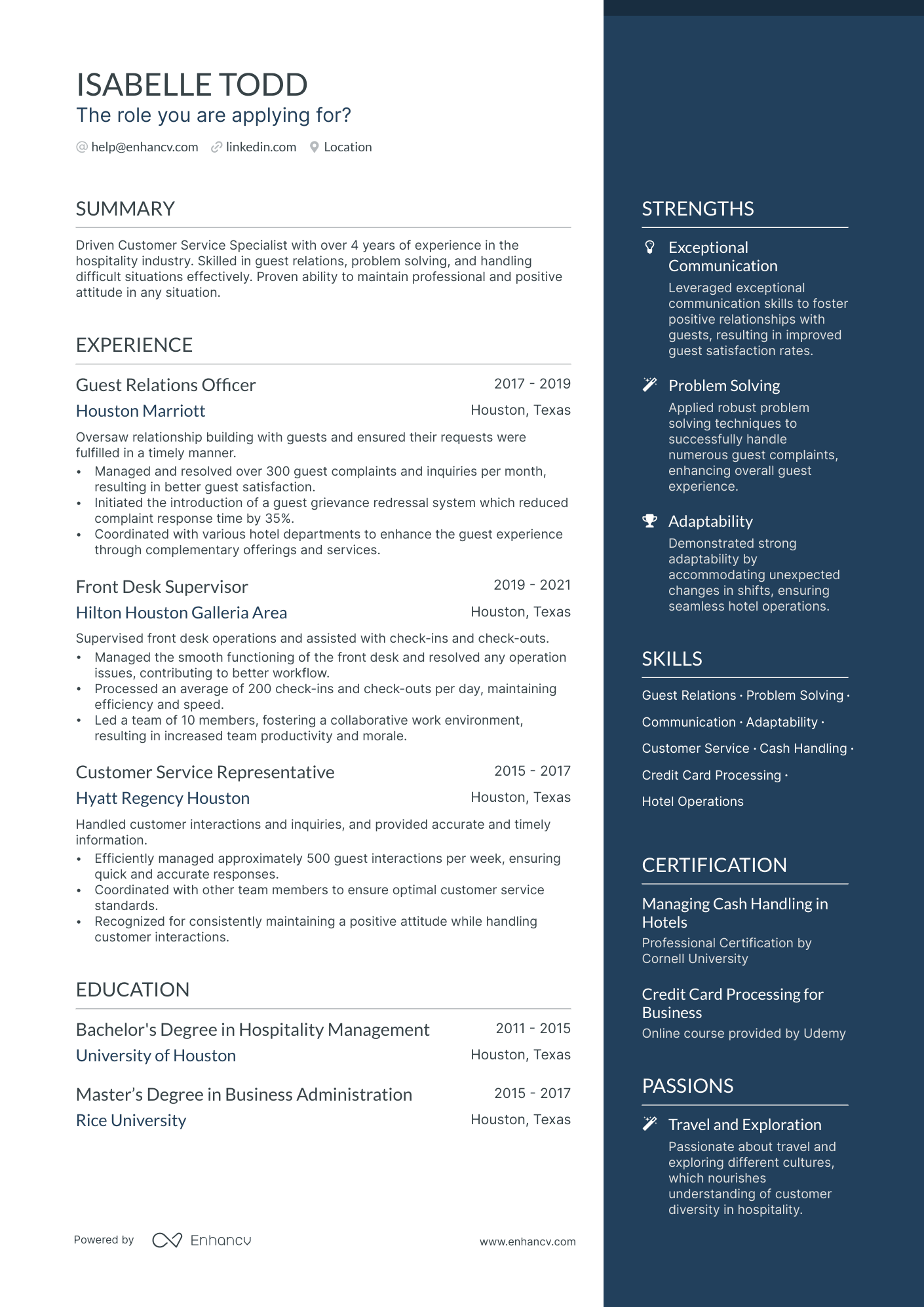 Front Desk Agent resume example