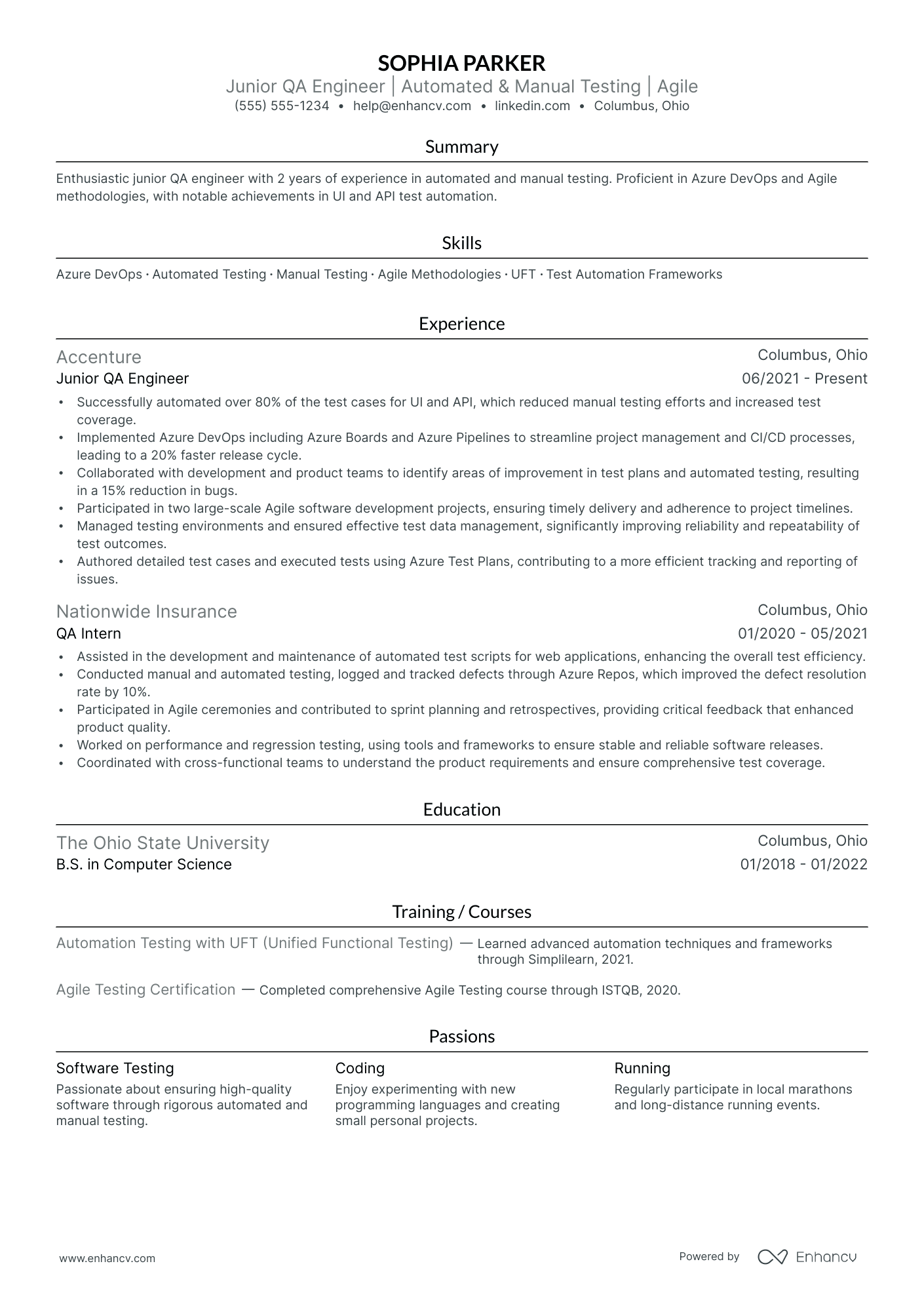 Quality Assurance Manual Tester resume example