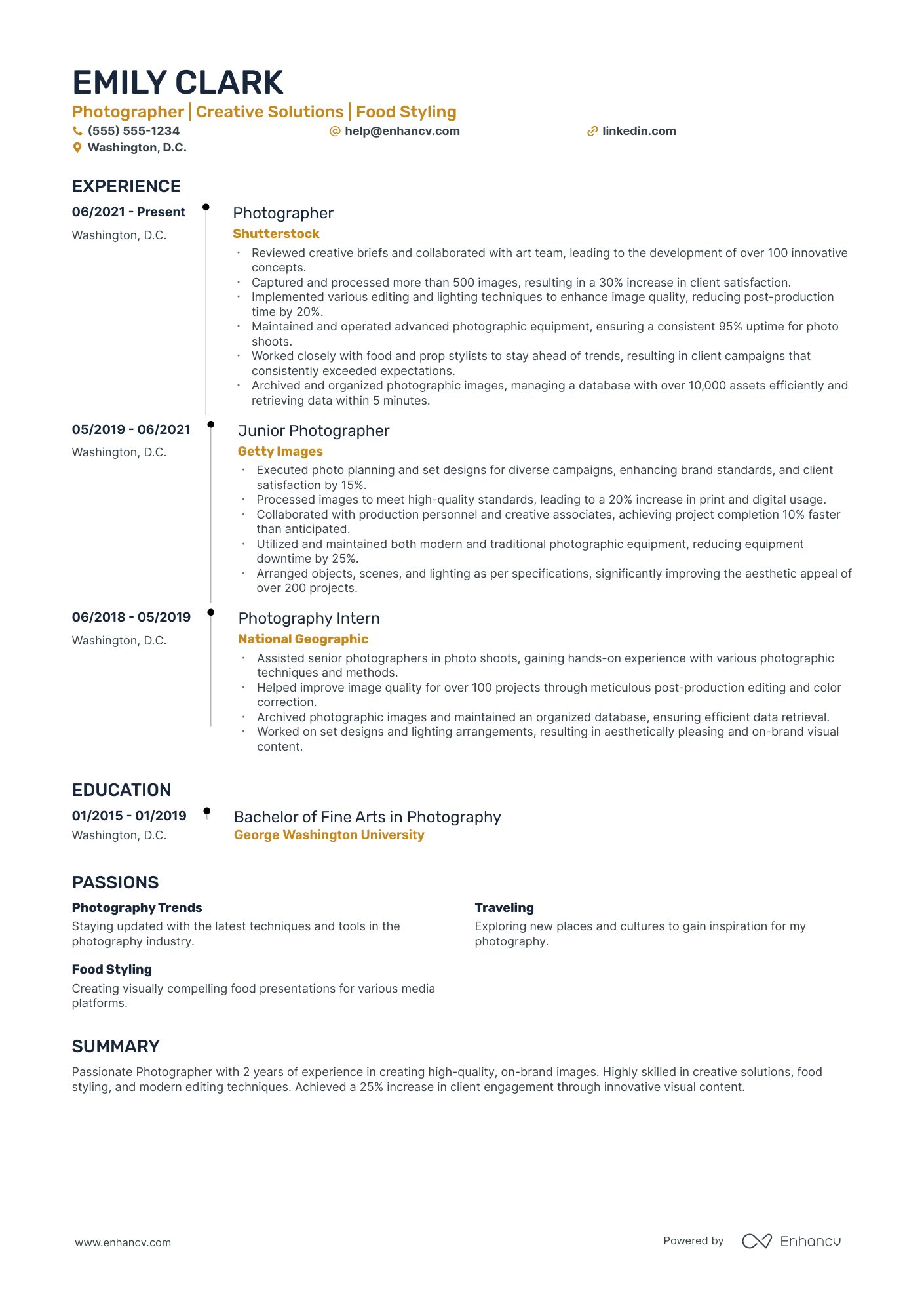 Food Photographer resume example