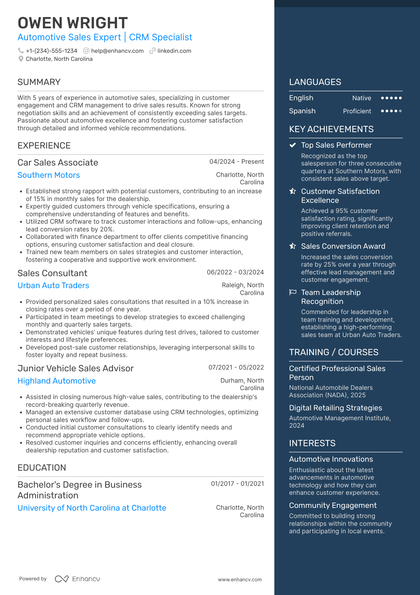 Car Salesman resume example