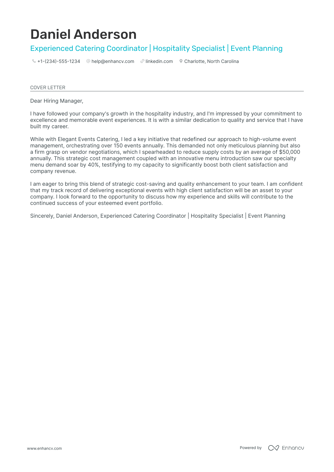 Catering Server cover letter