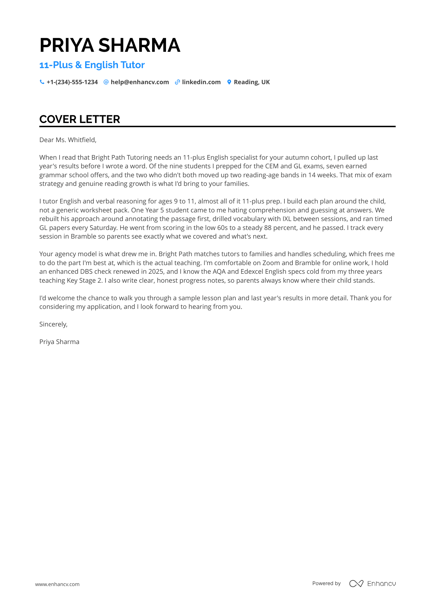 Tutor cover letter