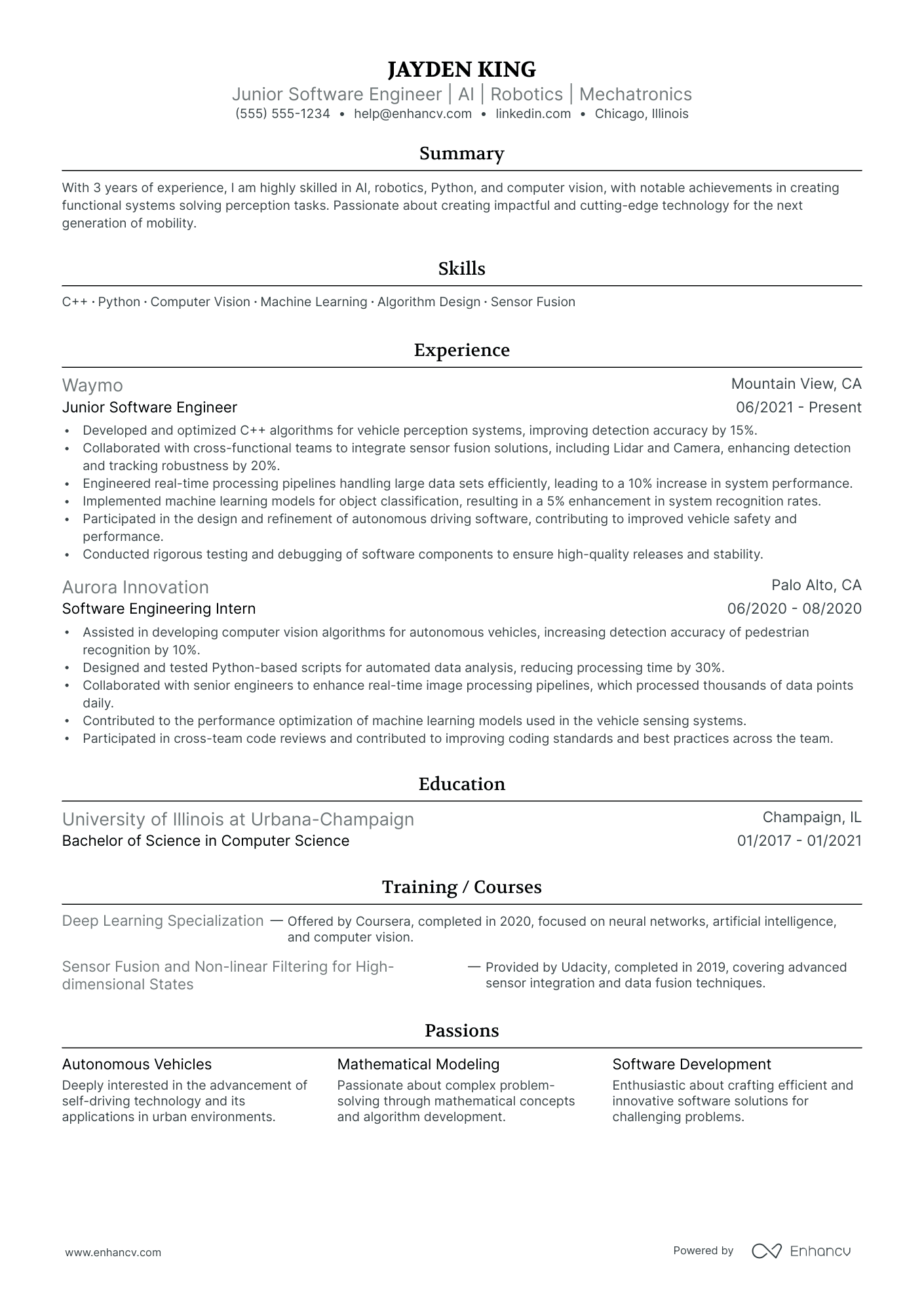 Machine Learning Software Engineer resume example