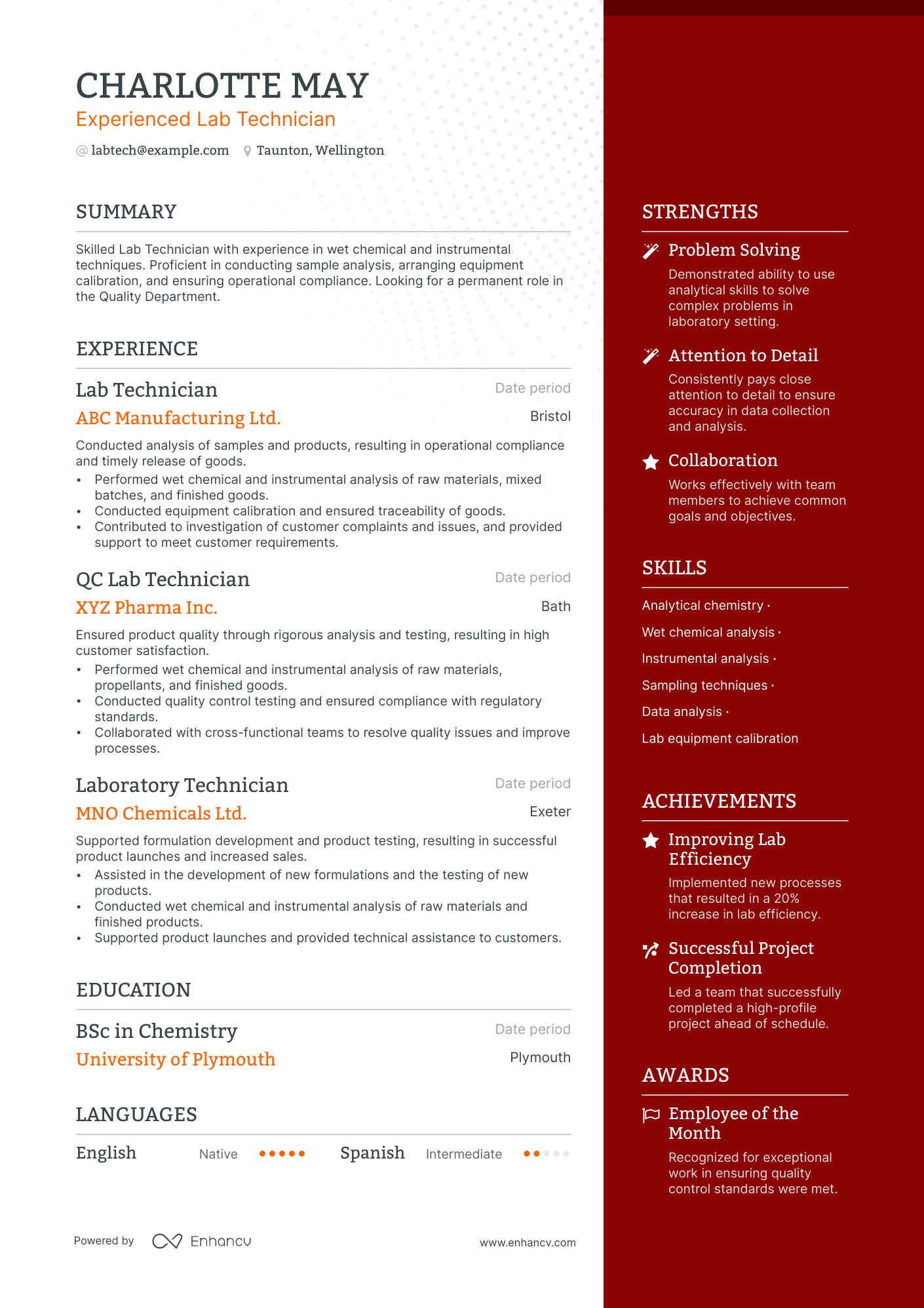 Lab Technician resume example