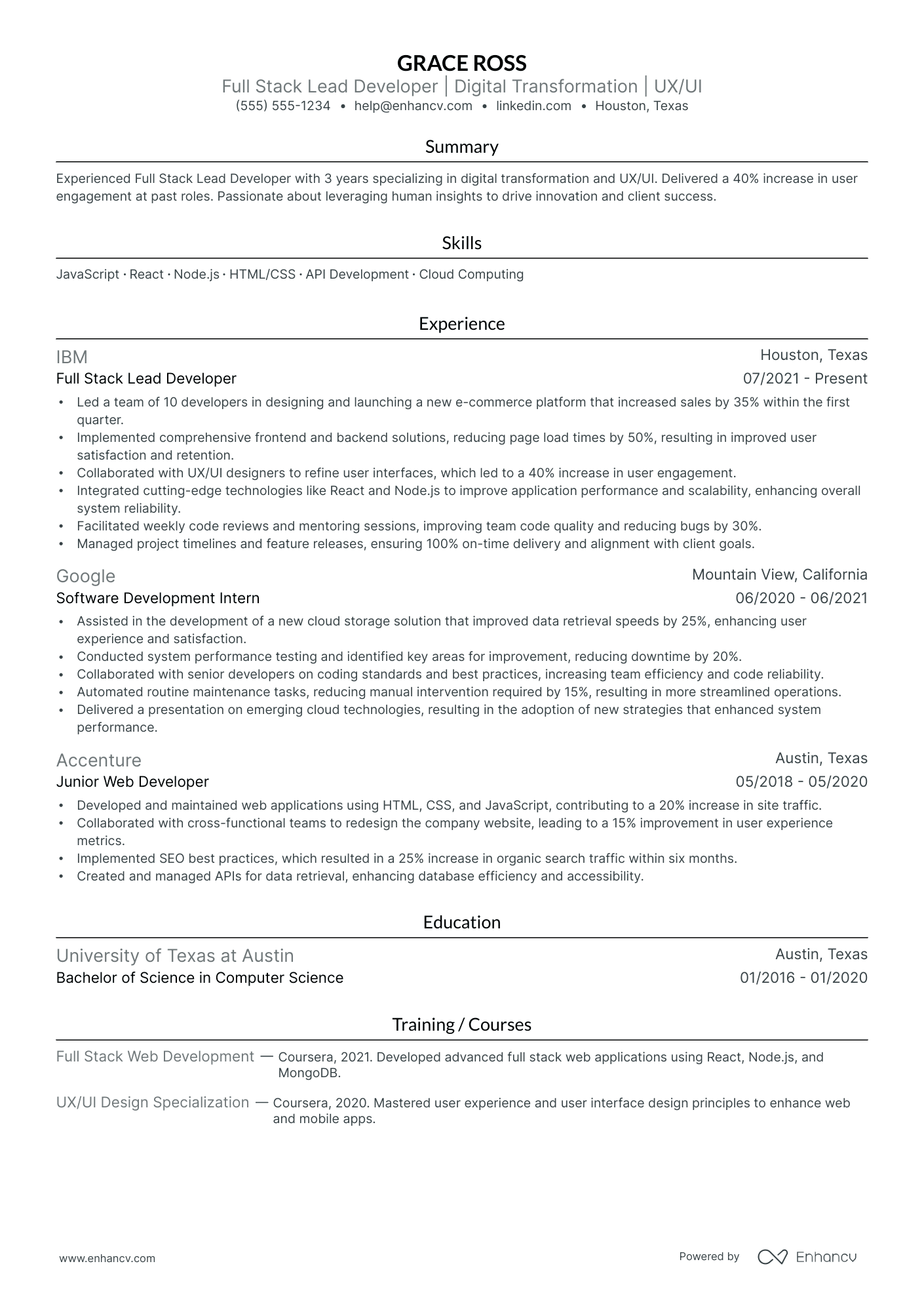 Lead Full Stack Developer Resume Example Resume Example