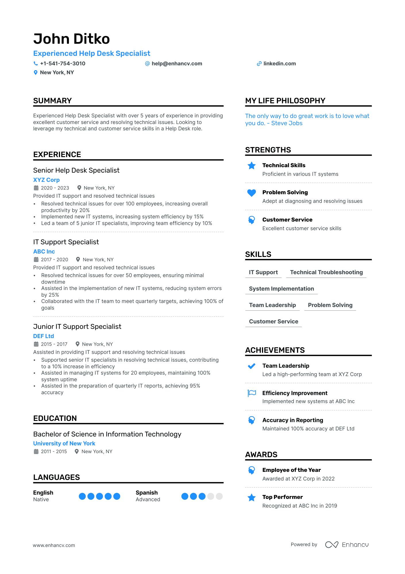 IT Support resume example