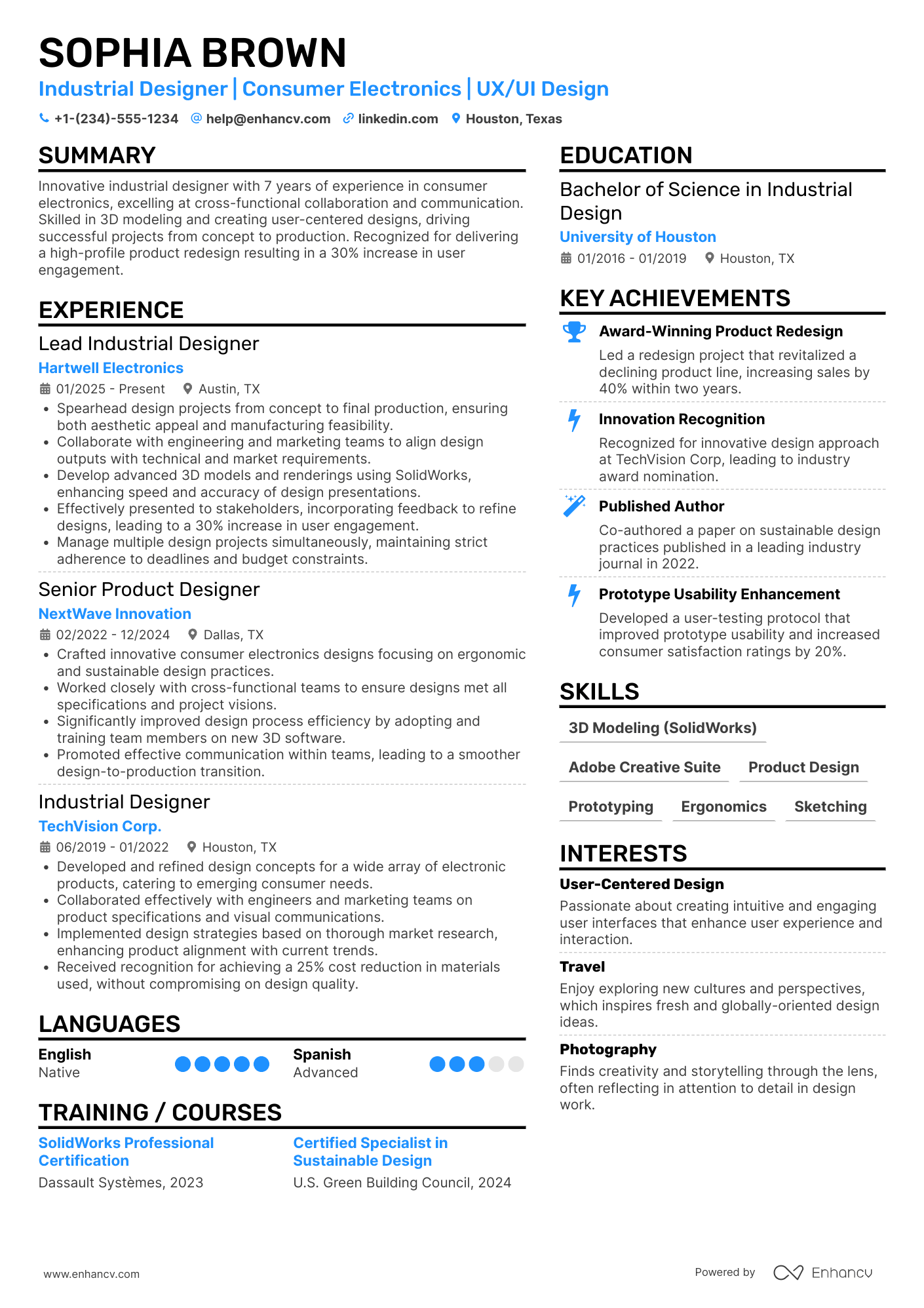 Industrial Design resume example