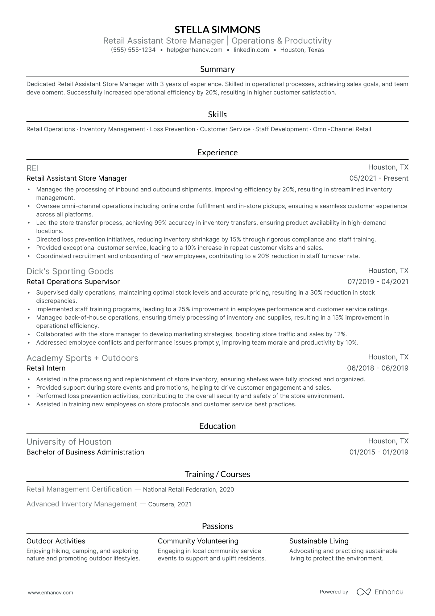 Retail Operations Assistant resume example